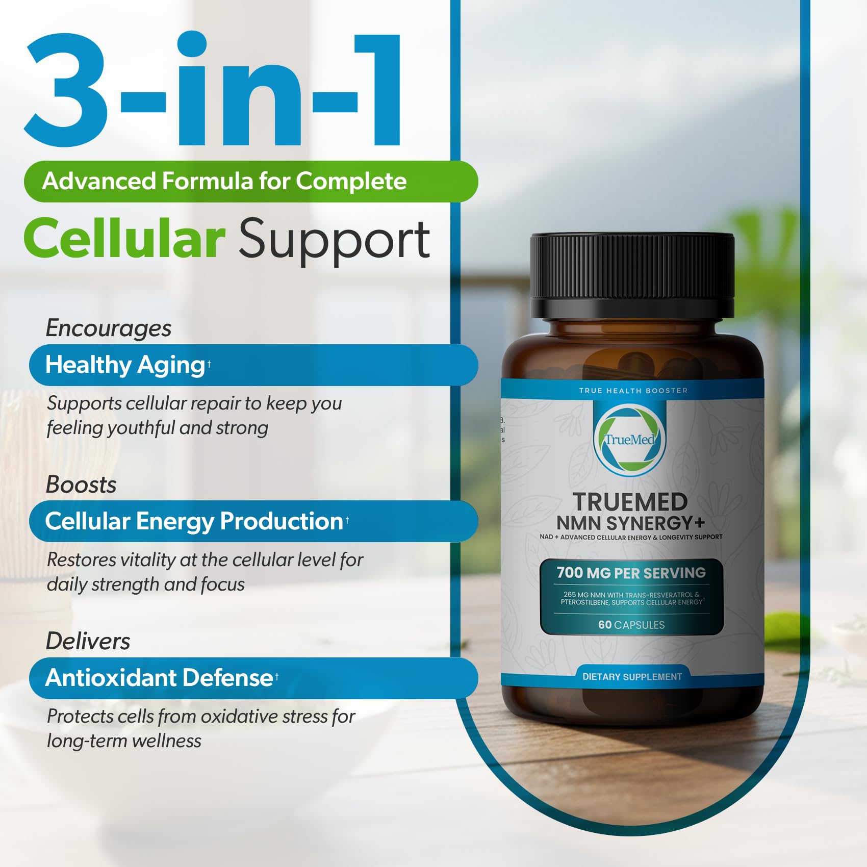 TRUEMED NMN Synergy+ 700mg – Premium NMN Supplement with Resveratrol & Pterostilbene | Advanced NAD+ Supplement for Cellular Energy, & Wellness Support | Non-GMO, Vegan, 60 Capsules TRUEMED uk supplements