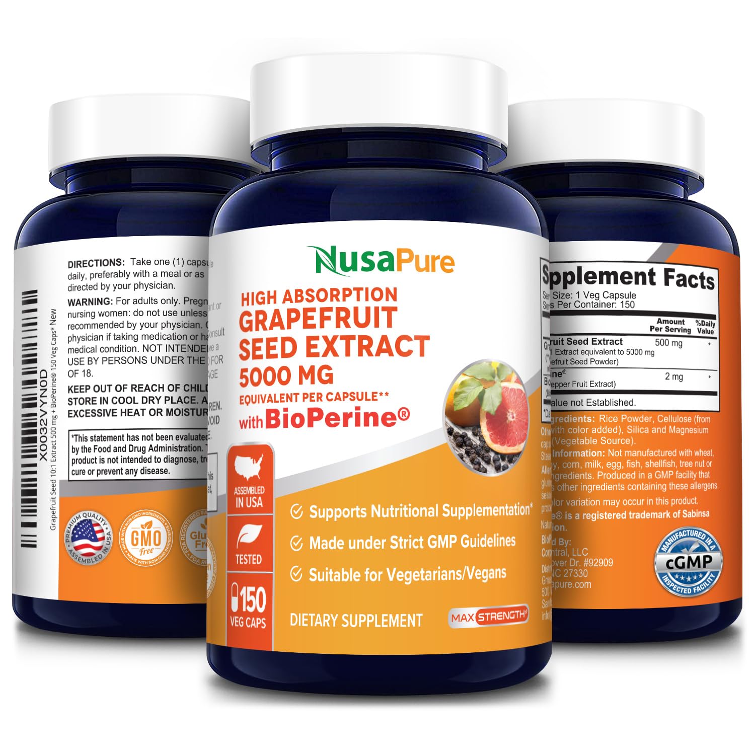 NusaPure Grapefruit Extract 5,000 mg per Capsule (Extract 10:1) Bioperine 150 Veggie caps (Gluten Free & Non-GMO) NusaPure uk supplements