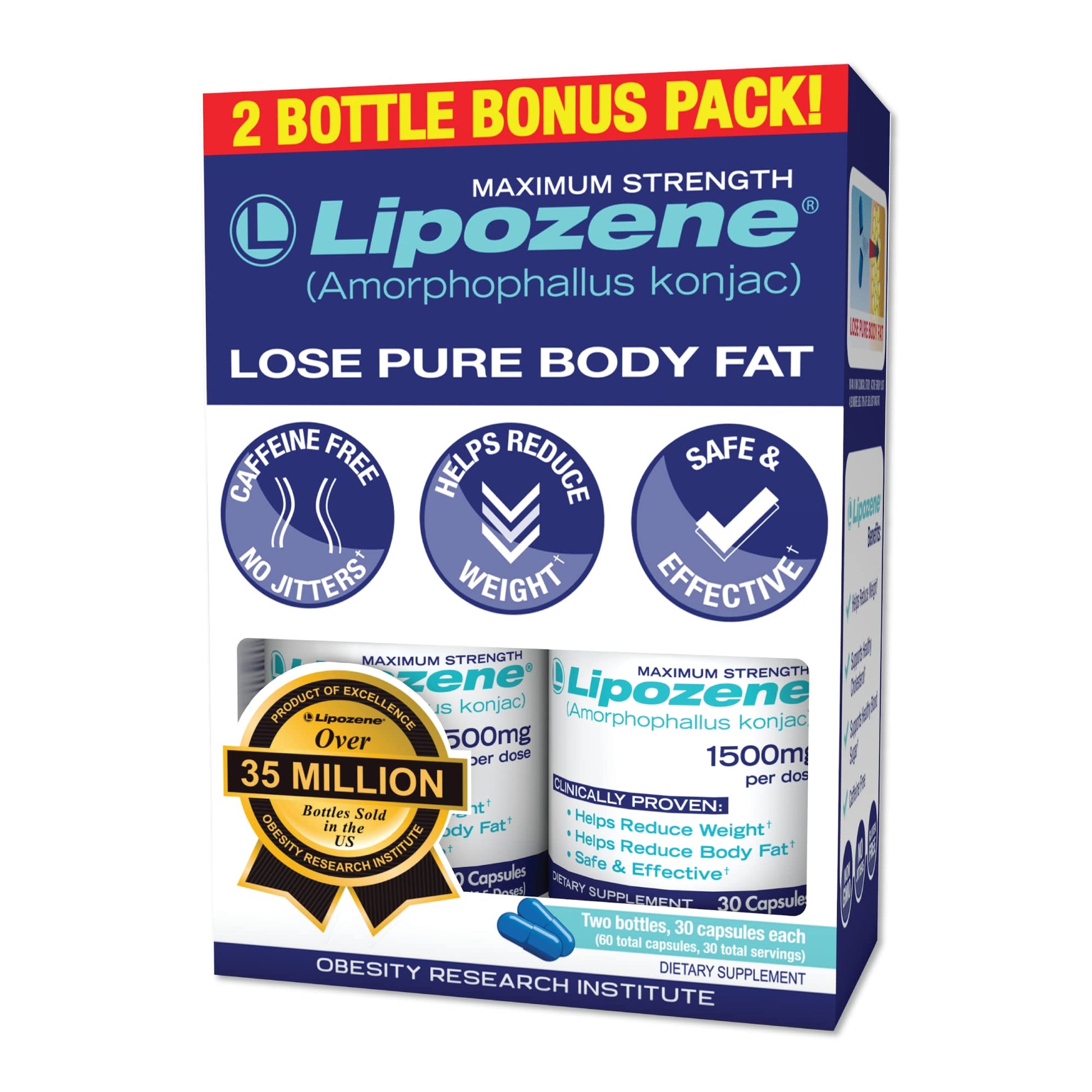 Lipozene Diet Pills - Weight Loss Supplement - Appetite Control - Two Bottles of 30 Capsules Lipozene uk supplements