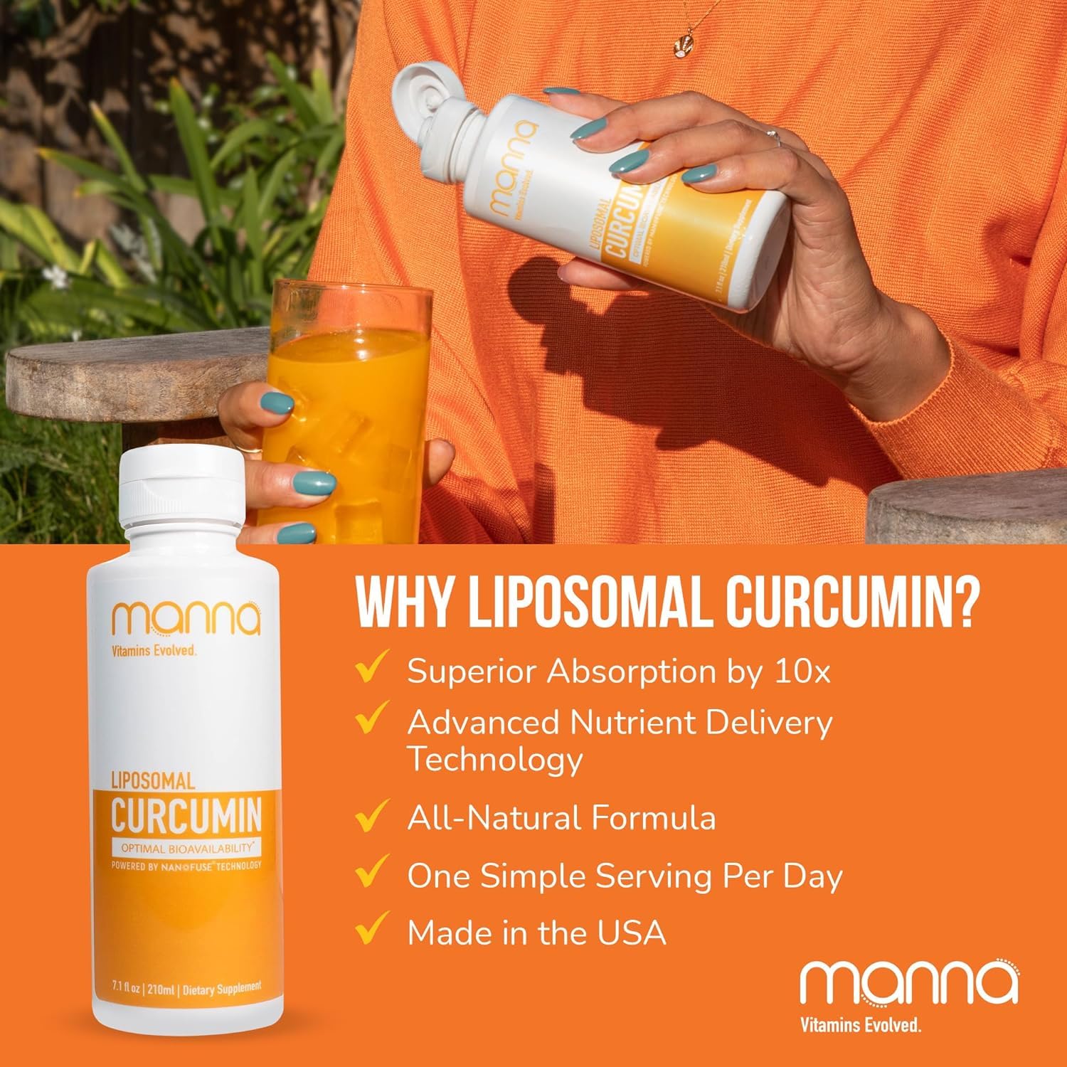 Manna Vitamins Evolved Liposomal Liquid Curcumin for Advanced Absorption Best Turmeric Supplement for Daily Joint & Immune Health Support - Vegan, Non-GMO, 95% Curcuminoids (1 Pack) Manna Vitamins Evolved uk supplements
