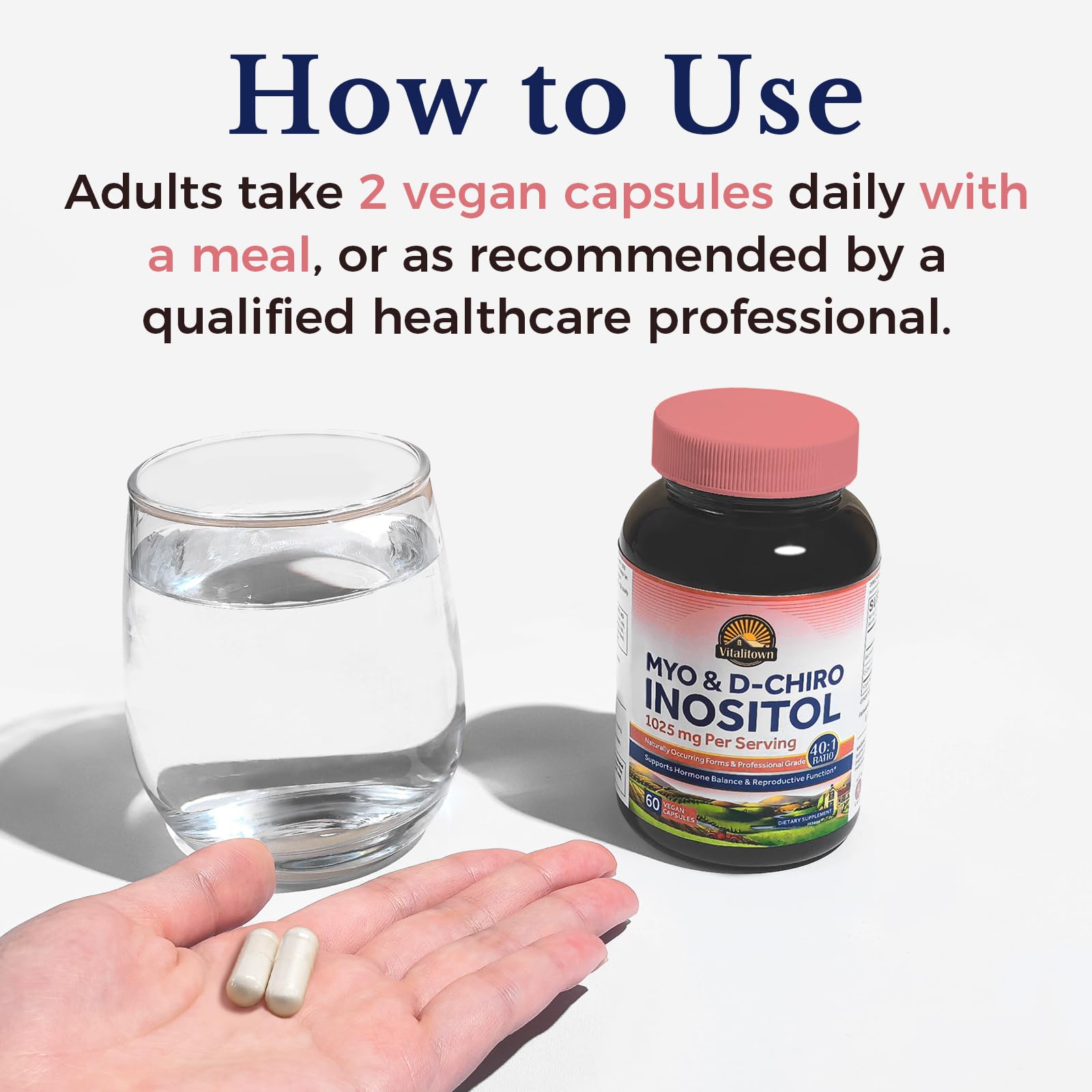 Vitalitown Inositol Supplement for Women, Myo-Inositol & D-Chiro Inositol, Ideal 40:1 Ratio, Hormone Balance & Healthy Ovarian Support for Women, Vitamin B8, Vegan, 60 Capsules, No Gluten Vitalitown uk supplements