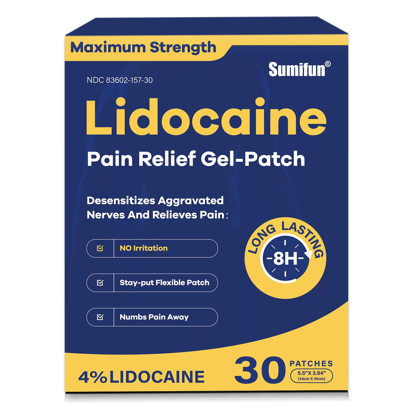 Sumifun 4% Lidocaine Pain Relief Patches 30 Count Maximum Strength Numbing Gel Patch for Back Knee Neck Joint Ache Muscle Soreness Topical Analgesic Sumifun uk supplements
