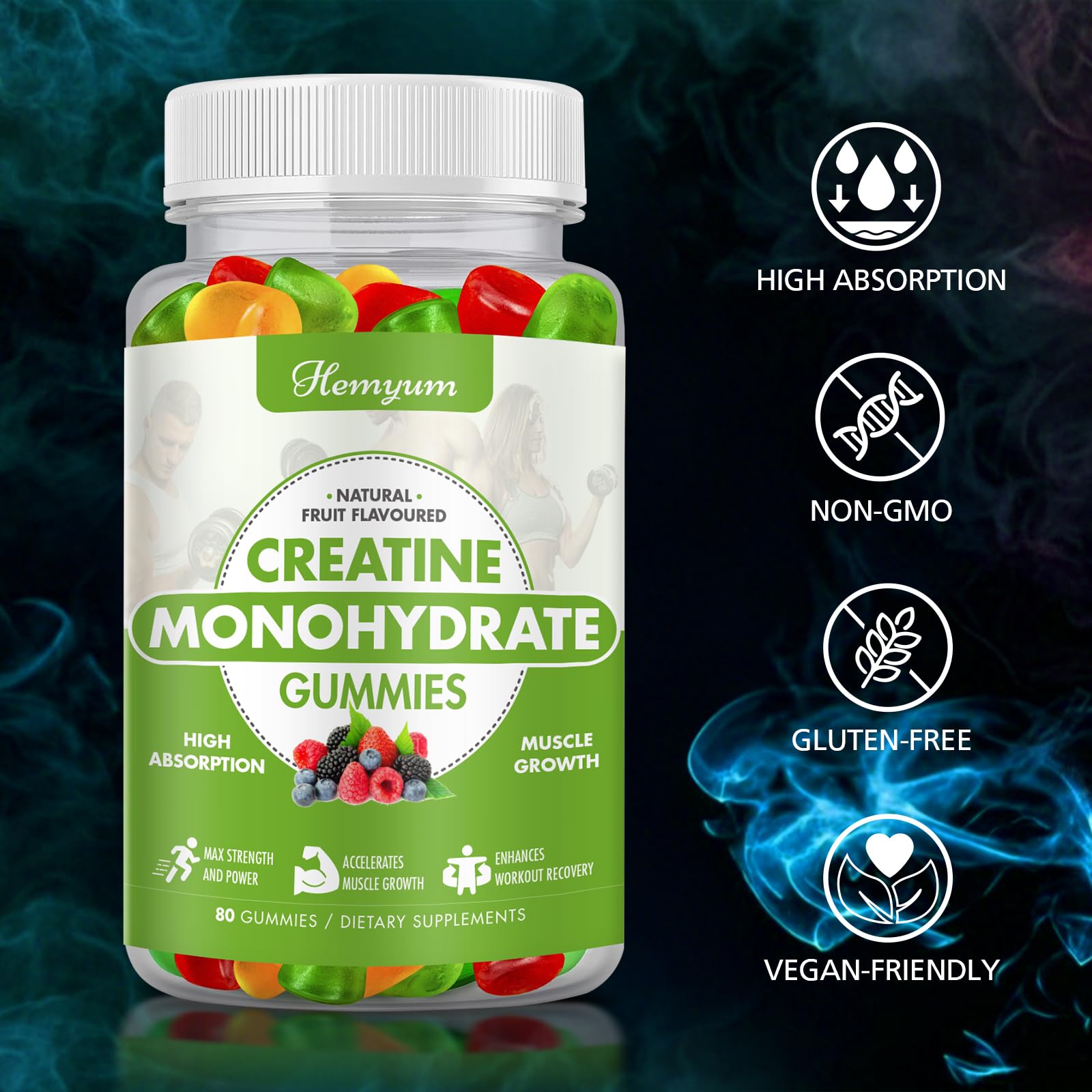 Creatine Monohydrate Gummies - Pre-Workout Creatine for Women Men, Enhanced Muscle Strength, Boost Focus and Endurance, Muscle Builder,Complex L-Taurine + Vitamin B12,Vegan, Gluten-Free 160 Count Hemyum uk supplements