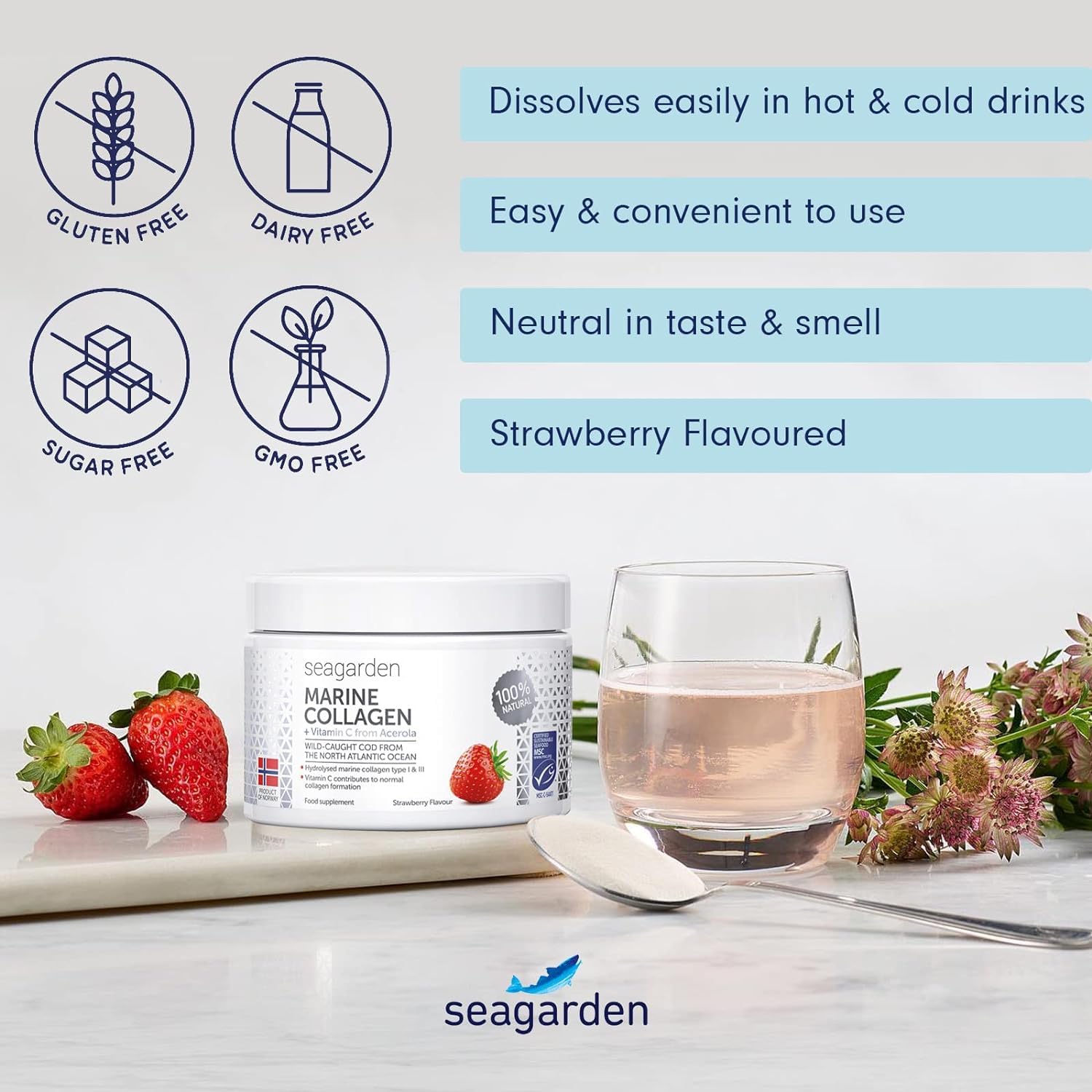 Seagarden Marine Collagen Powder + Vitamin C | Collagen Peptides Powder (Type I & III) SEAGARDEN uk supplements