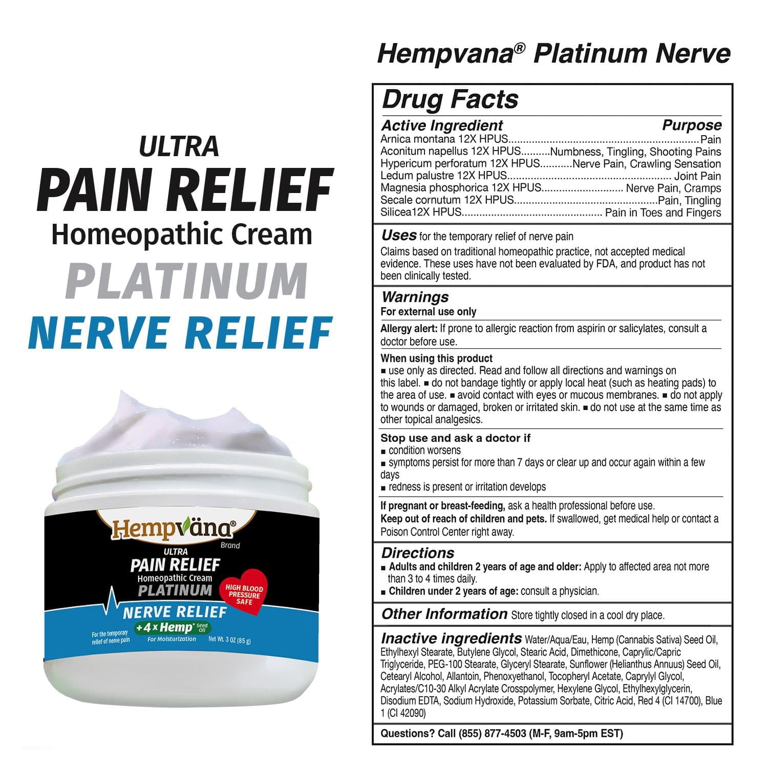 Hempvana Platinum Ultra-Strength Nerve Relief Cream w/100% Pure Hemp Seed Oil, AS-SEEN-ON-TV, Relieves Nerve Pain, Shooting Pain, Tingling, Muscle Cramps, Joint Pain, Tingling, Crawling Sensations Hempvana uk supplements