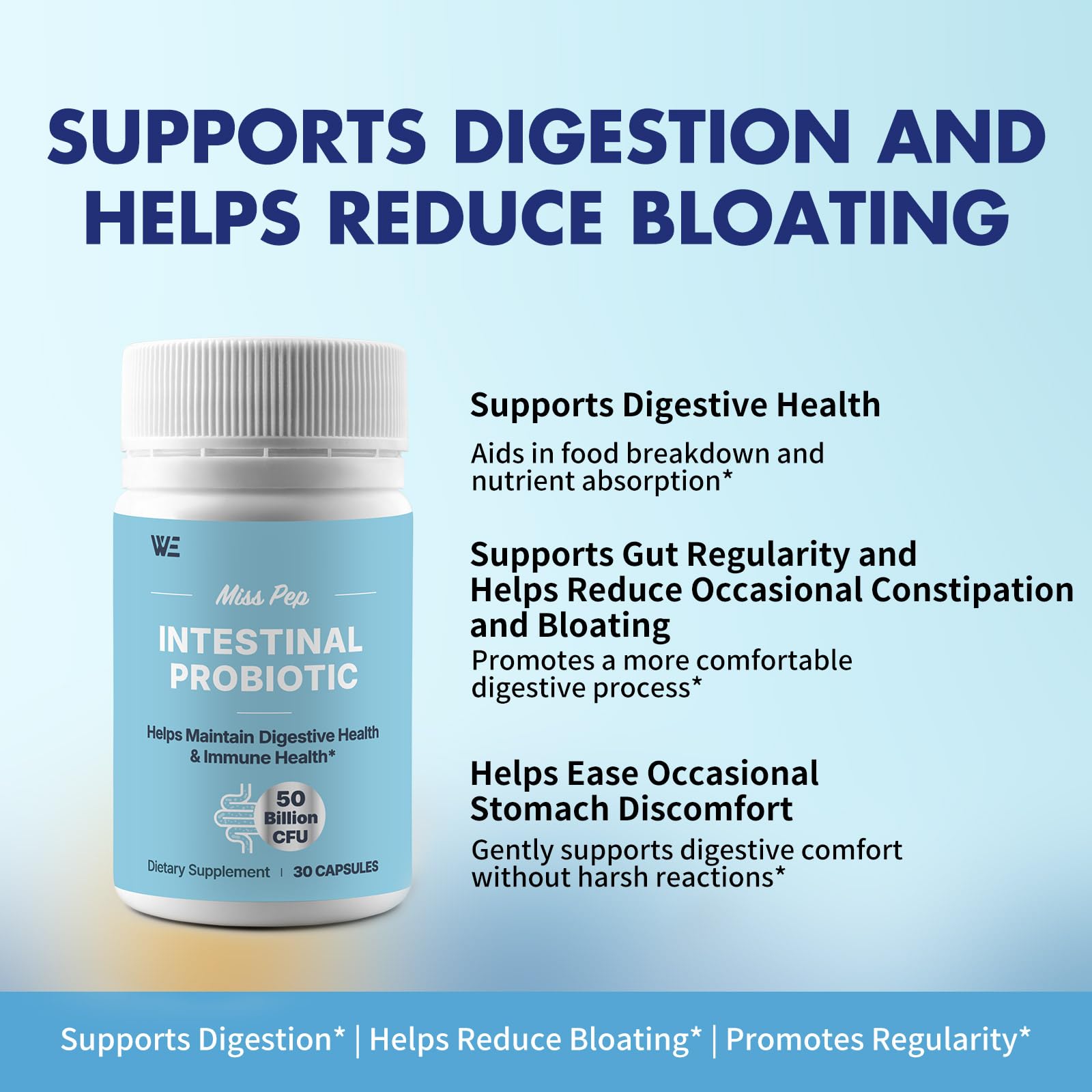 MISS PEP Probiotics 50 Billion CFU - 8 Unique Strains + 3 Prebiotics - Immune, Digestive & Gut Health - Supports Occasional Constipation, Diarrhea, Gas & Bloating - Probiotics for Women & Men - 30ct MISS PEP uk supplements
