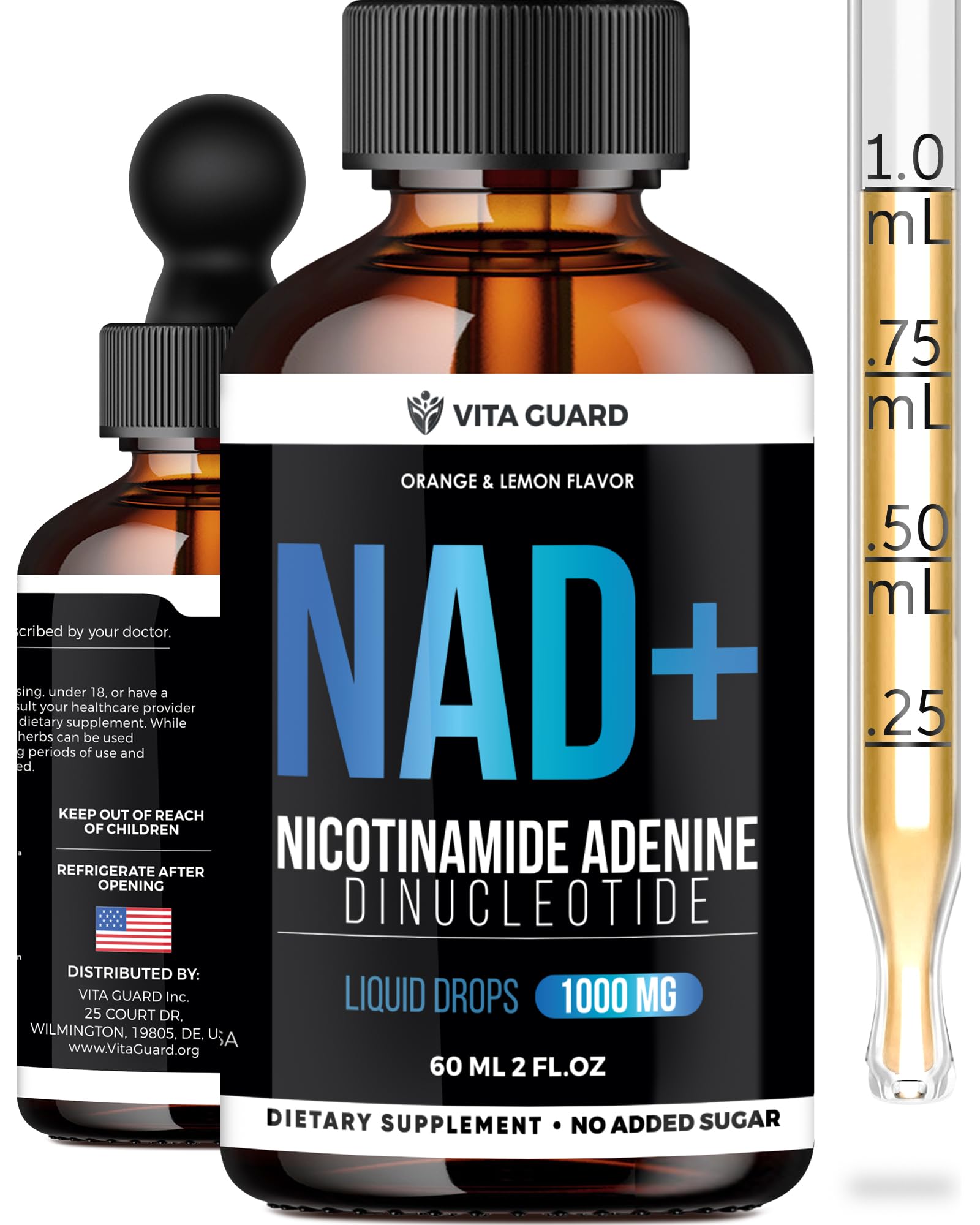 Vita Guard Pure NAD+ Supplements 1000mg Liquid Drops for Women & Man | Nicotinamide Adenine Similar to Nicotinamide Riboside NAD Plus Boosting Supplement - Natural Lemon & Orange Flavor Vita Guard uk supplements