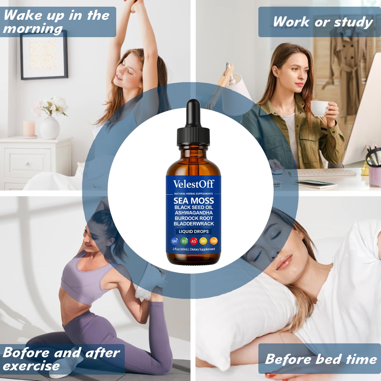 Velestoff Irish Seamoss Thyroid Hormone Regulator, Velestoff Thyroid Support Drops | Sea Moss, Black Seed Oil, Ashwagandha, Burdock Root, Bladderwrack, Hormone Balance & Support - 2 FL.OZ (1 Pcs) Velestoff uk supplements
