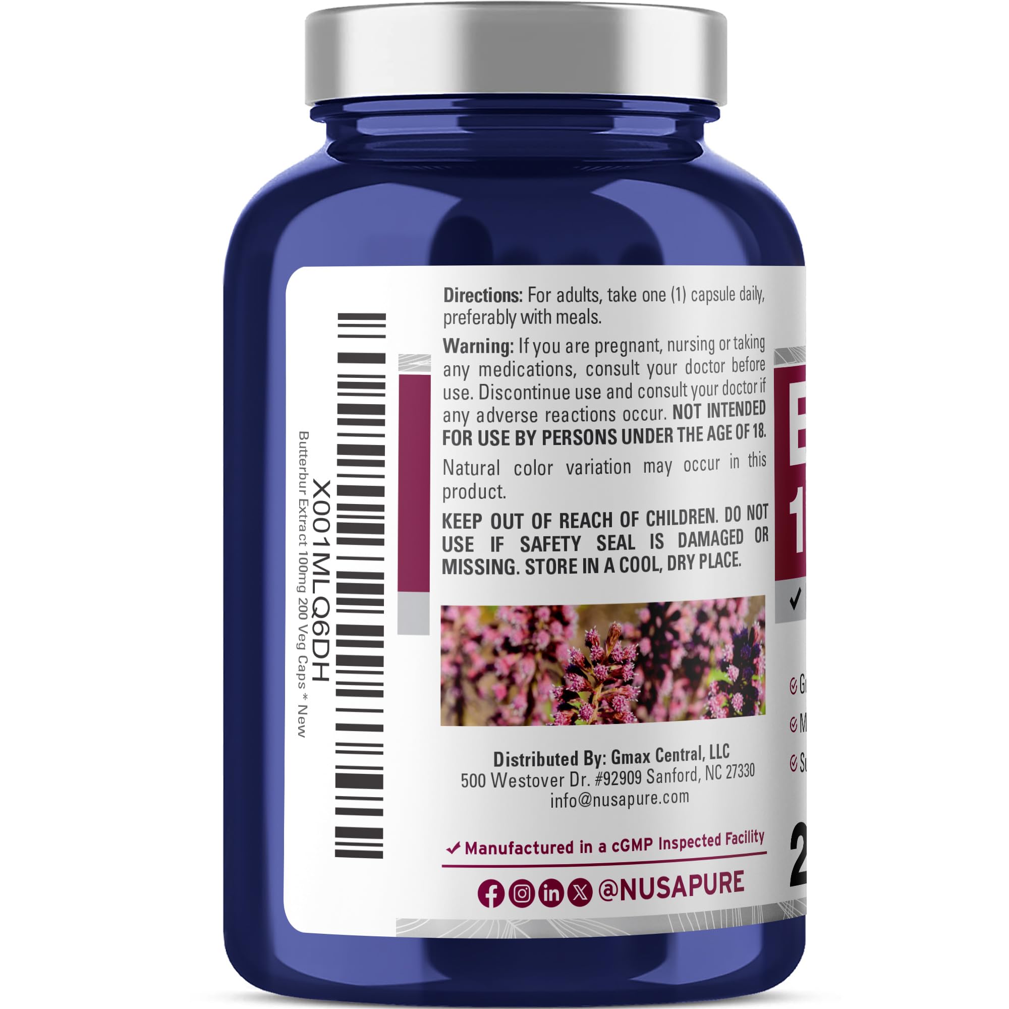 NusaPure Butterbur Extract 100mg per caps 200 Veggie Capsules (Non-GMO, Vegetarian, Vegan) NusaPure uk supplements