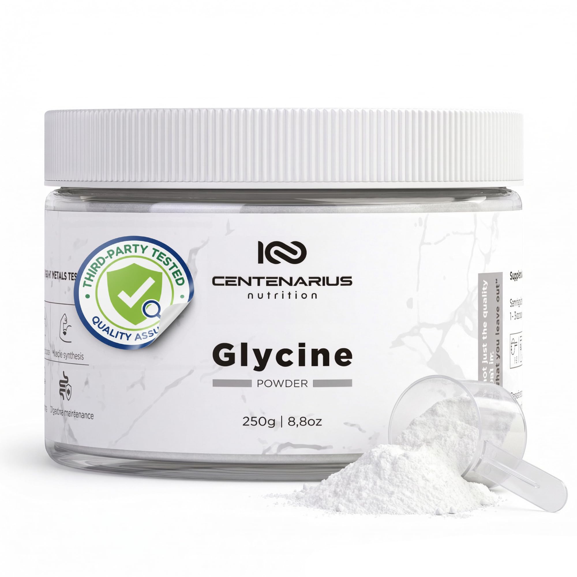 Premium Glycine Powder 250g | Amino Acids Supplement for Post Workout Muscle Recovery, Digestion, Sleep Aid + More - Vegan, Additive-Free Centenarius Nutrition uk supplements