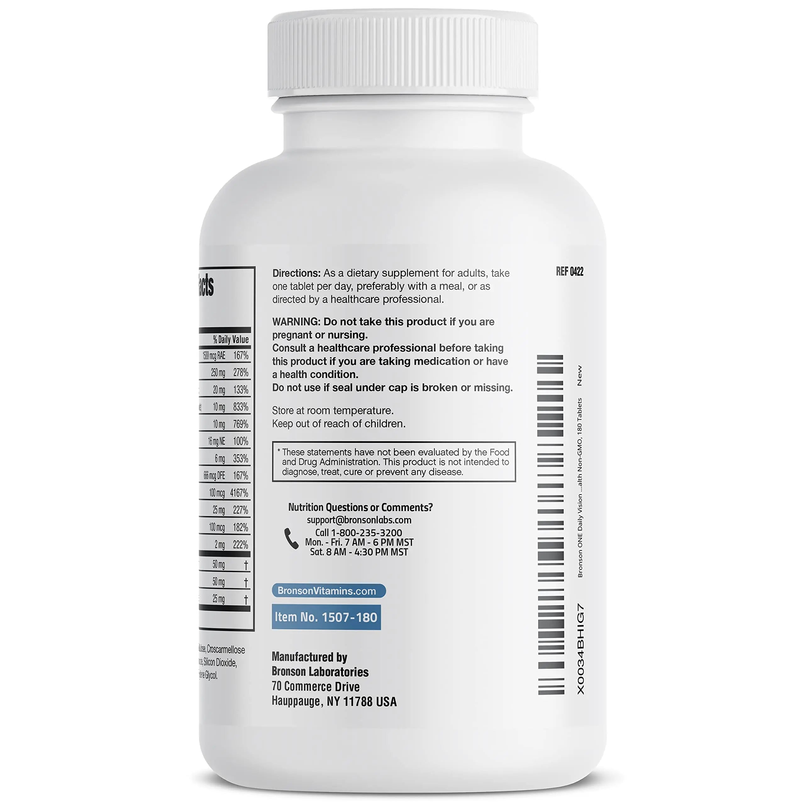 Bronson ONE Daily Vision Complete Eye Health Support Multivitamin Multimineral Supplement Formula, 180 Tablets Bronson uk supplements