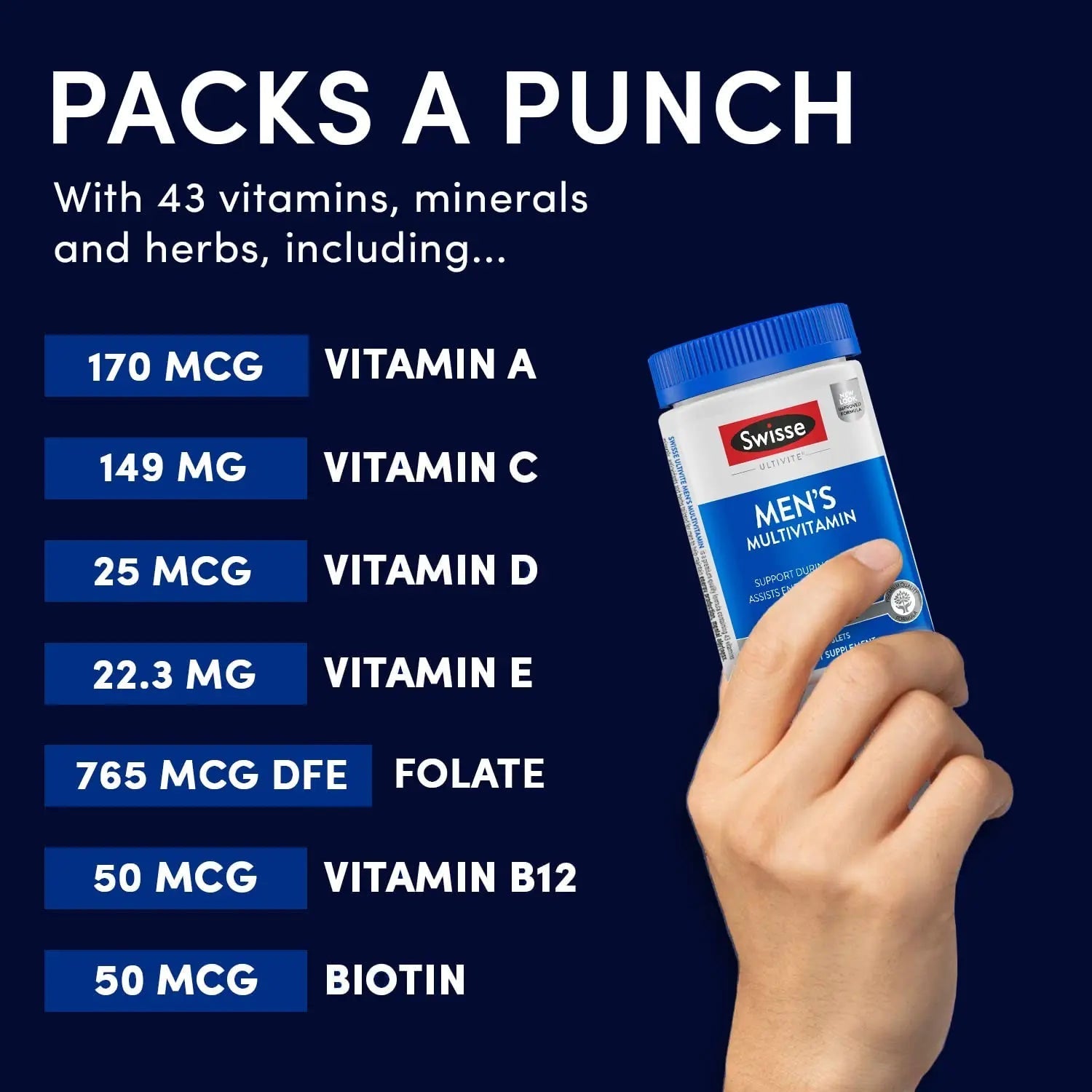 Swisse Ultivite Mens Daily Multivitamins | 50 Vitamins, Antioxidants and Minerals + Adaptogens | Energy, Stress & Immune Support | Mens Vitamins | 120 Tablets Swisse uk supplements