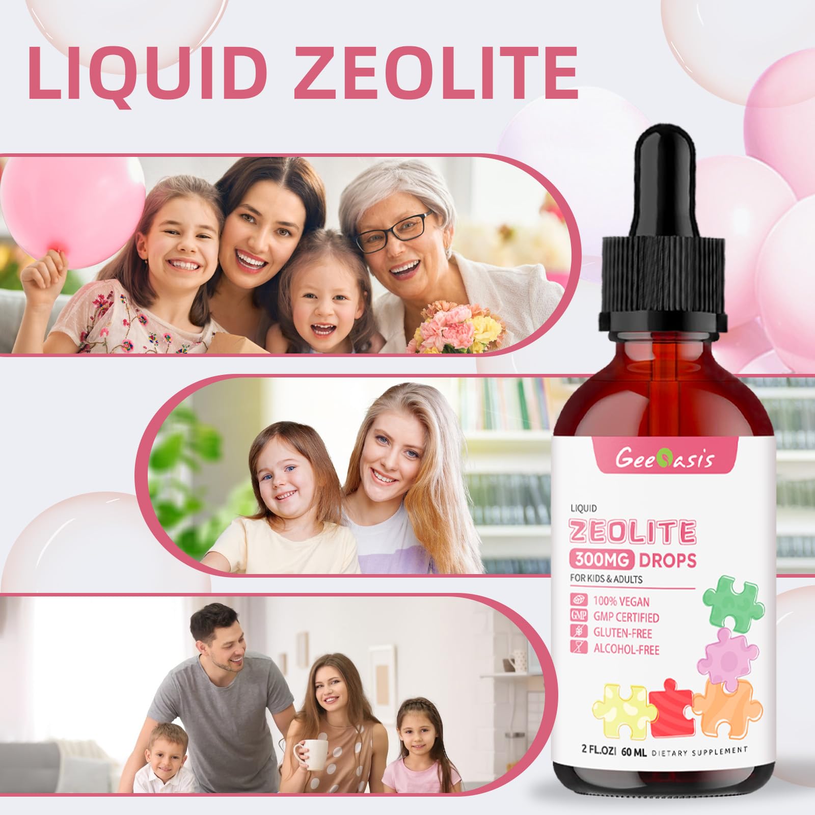 Geeoasis Zeolite Detox for Kids & Adults, 300 mg Zeolite Clinoptilolite Liquid with Vitamin B12 & D3, Vitamin C & Zinc Gluconate, Immune Support & Gut Health, Natural Strawberry Flavor, 2 Fl Oz Geeoasis uk supplements
