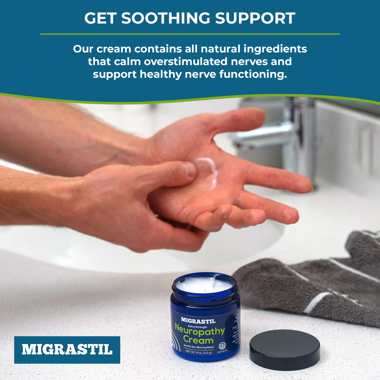 Basic Vigor Migrastil Neuropathy Relief Cream Extra Strength for Feet, Legs, and Hands. Made in The USA. Vegan and Cruelty-Free, Non-Greasy, Gentle, Non-Burning with Cooling Effect (4 oz.) Basic Vigor uk supplements