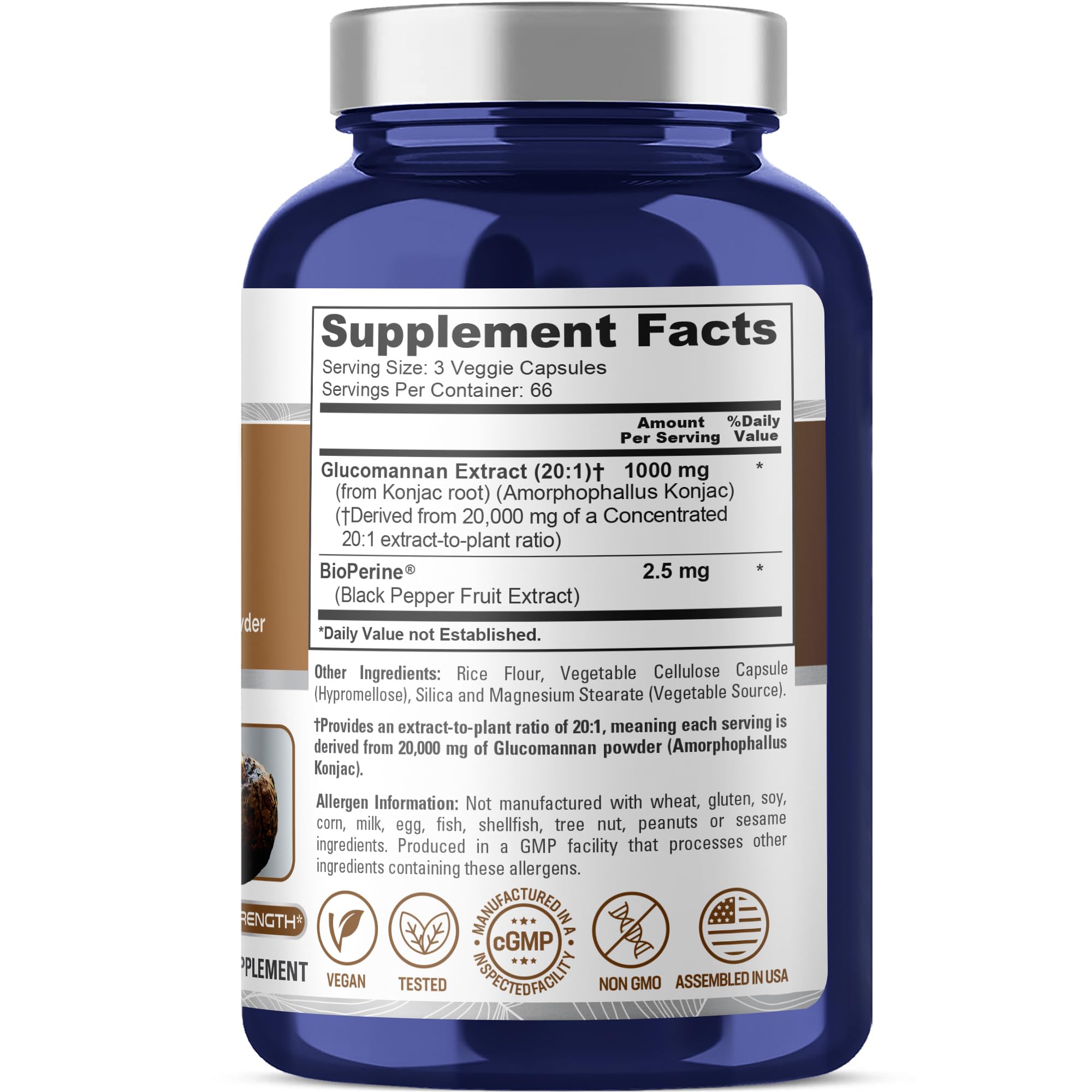 NusaPure Glucomannan 20,000 mg per Serving 200 VCaps (20:1 Extract, BioPerine Non-GMO, Vegan) Konjac Root NusaPure uk supplements