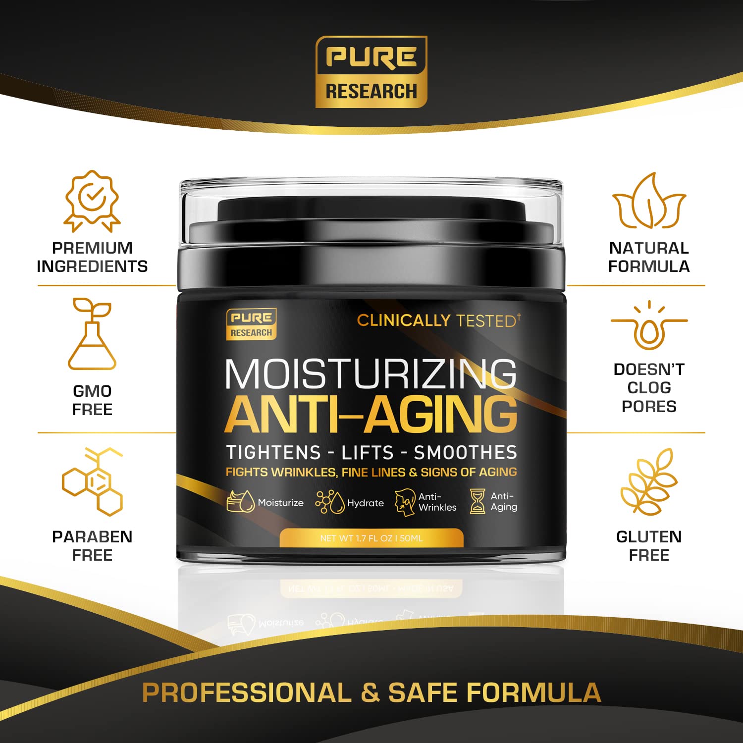 Men's Face Cream Moisturizer - Anti-Aging Cream For Men, Collagen, Retinol & Hyaluronic PURE RESEARCH uk supplements
