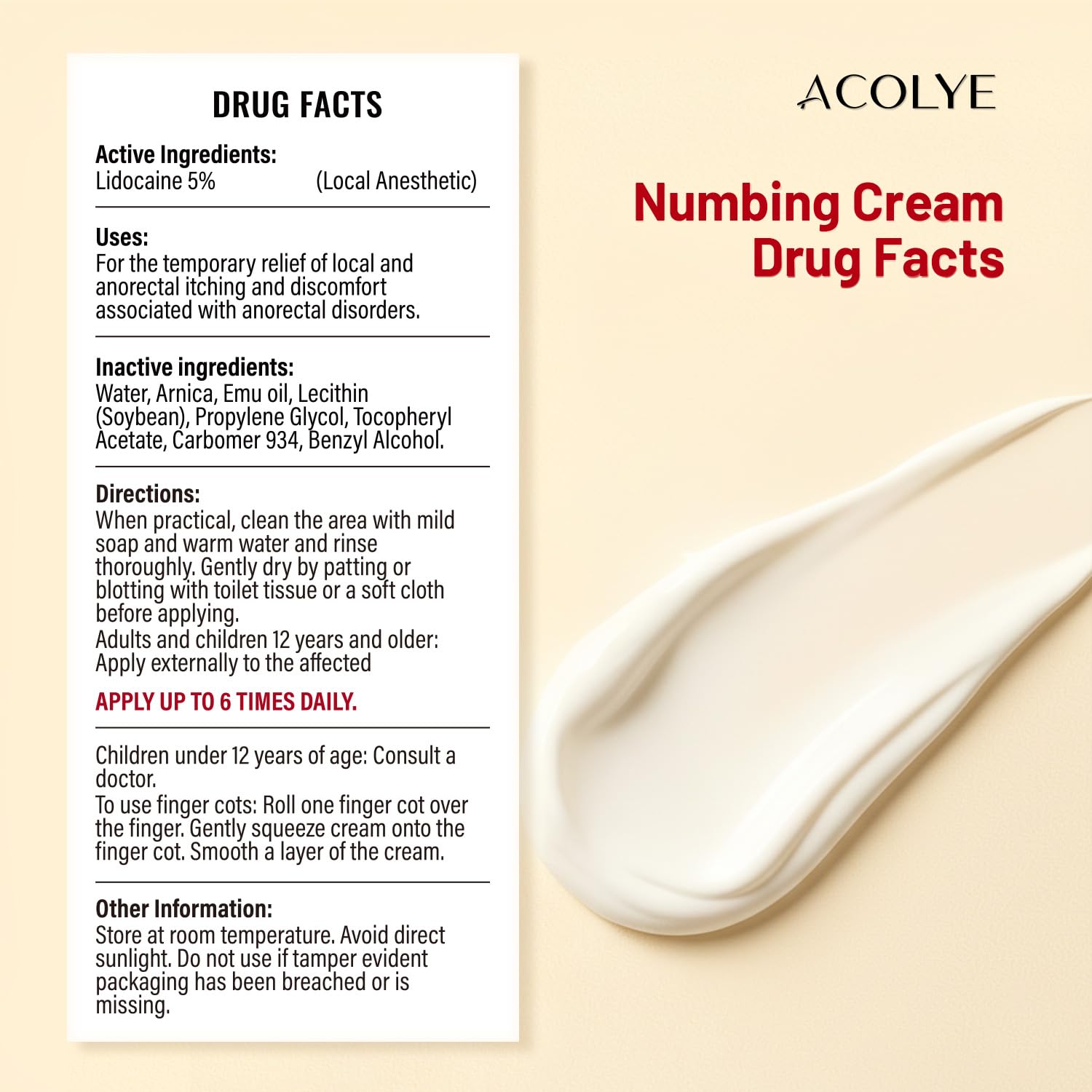 Acolye Numbing Cream Maximum Strength : 5% Lidocaine Topical Anesthetic - Extra Strength 5X Numbing with Menthol Arnica and Emu Oi (2 Fl Oz, Mint Flavor) Acolye uk supplements