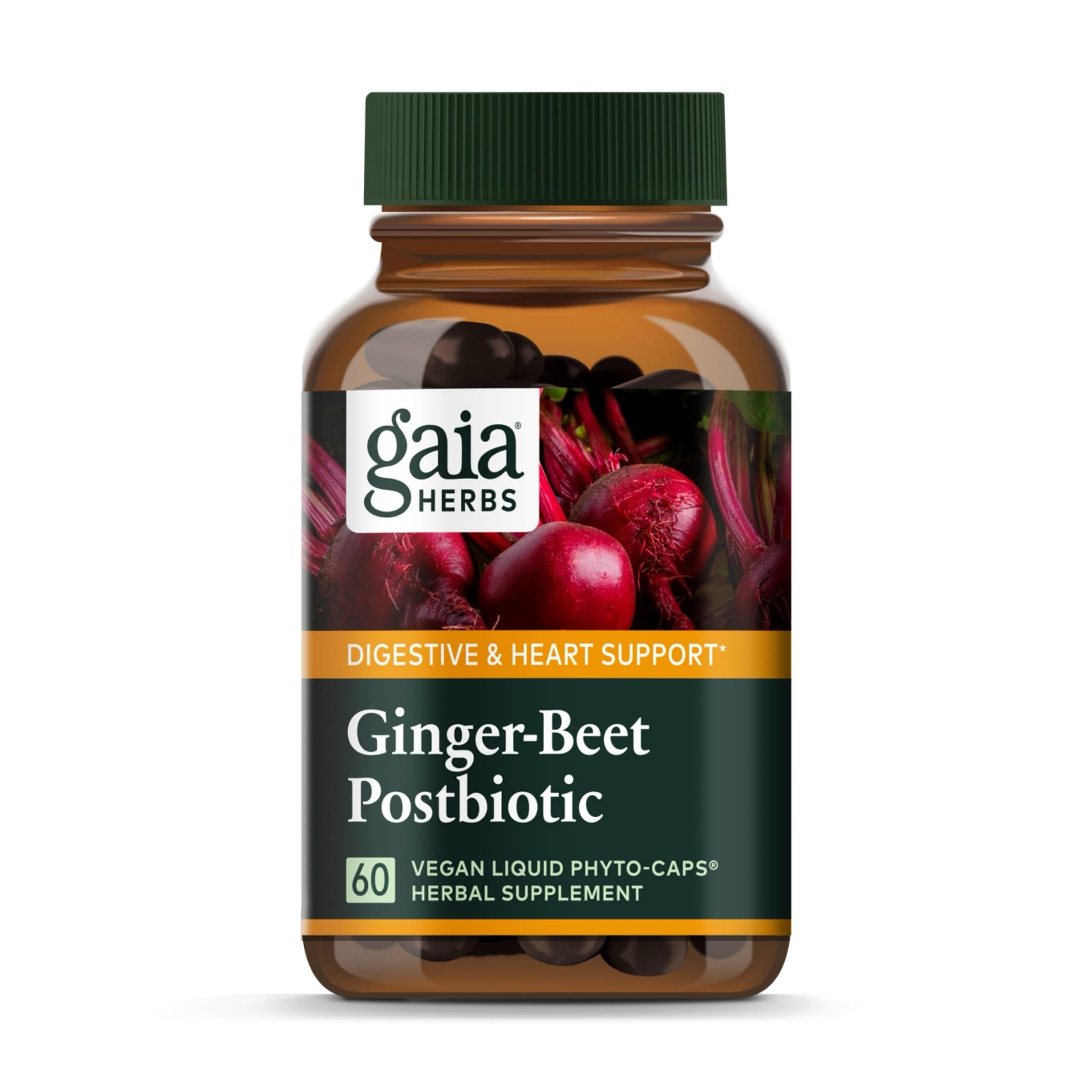 Gaia Herbs Ginger-Beet Postbiotic - Supplement for Gut & Heart Health Support* - Made with Fermented Beets & Ginger - Free from Dairy, Soy & Gluten - 60 Vegan Liquid Phyto-Caps (30 Servings) Gaia Herbs uk supplements