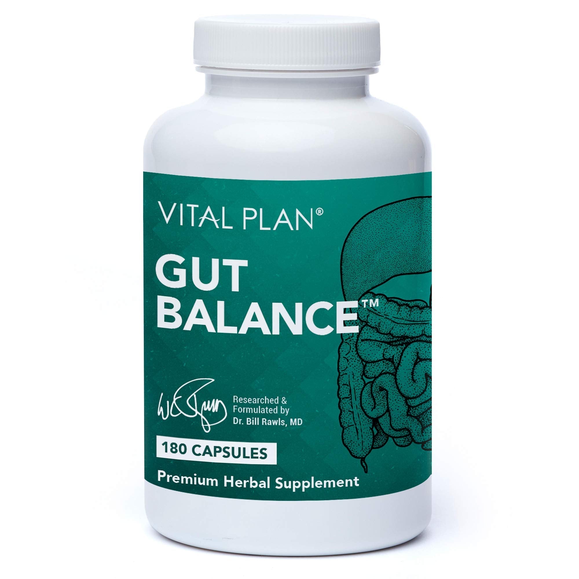 Vital Plan Gut Balance Supplement by Dr. Bill Rawls - Advanced Digestive Health Support Formula w/Clinical-Grade Slippery Elm Bark, Berberine & Dandelion Extract for Women & Men (180 Capsules) Vital Plan uk supplements