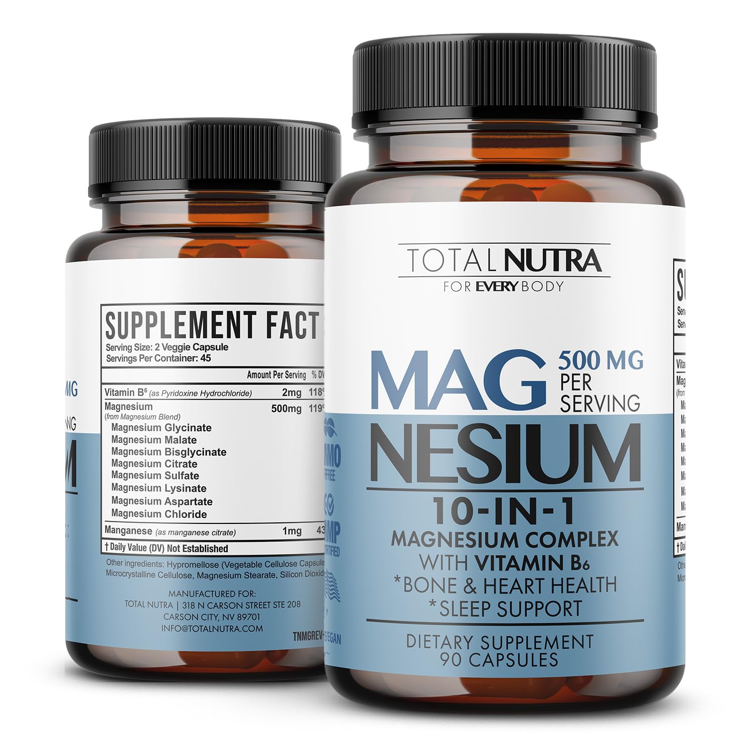 10-in-1 Magnesium Supplement 500 mg | High Absorption Magnesium Complex with Mag Glycinate, Citrate, Vitamin B6 Magnesium for Sleep, Muscle, Bone & Heart Health, Vegan & Gluten-Free, 45 Day Supply Total Nutra uk supplements