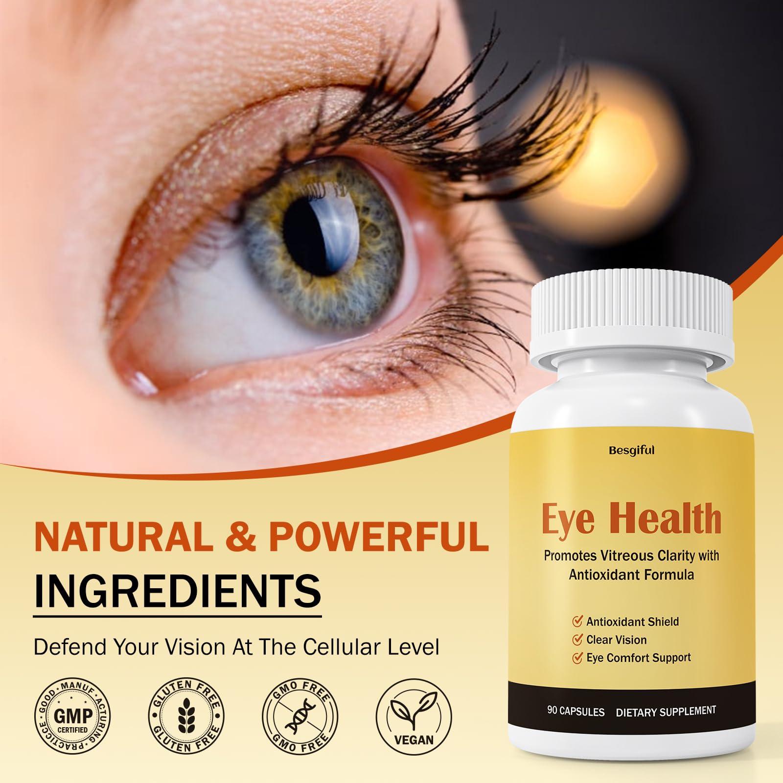 Besgiful Eye Supplement for Vitreous Health, Promotes Clear Vision, Improves Eye Strain & Dryness, Reduces Squiggly Lines, Eye Degeneration, Clear Eye Support, 90 Vegan Capsules Besgiful uk supplements