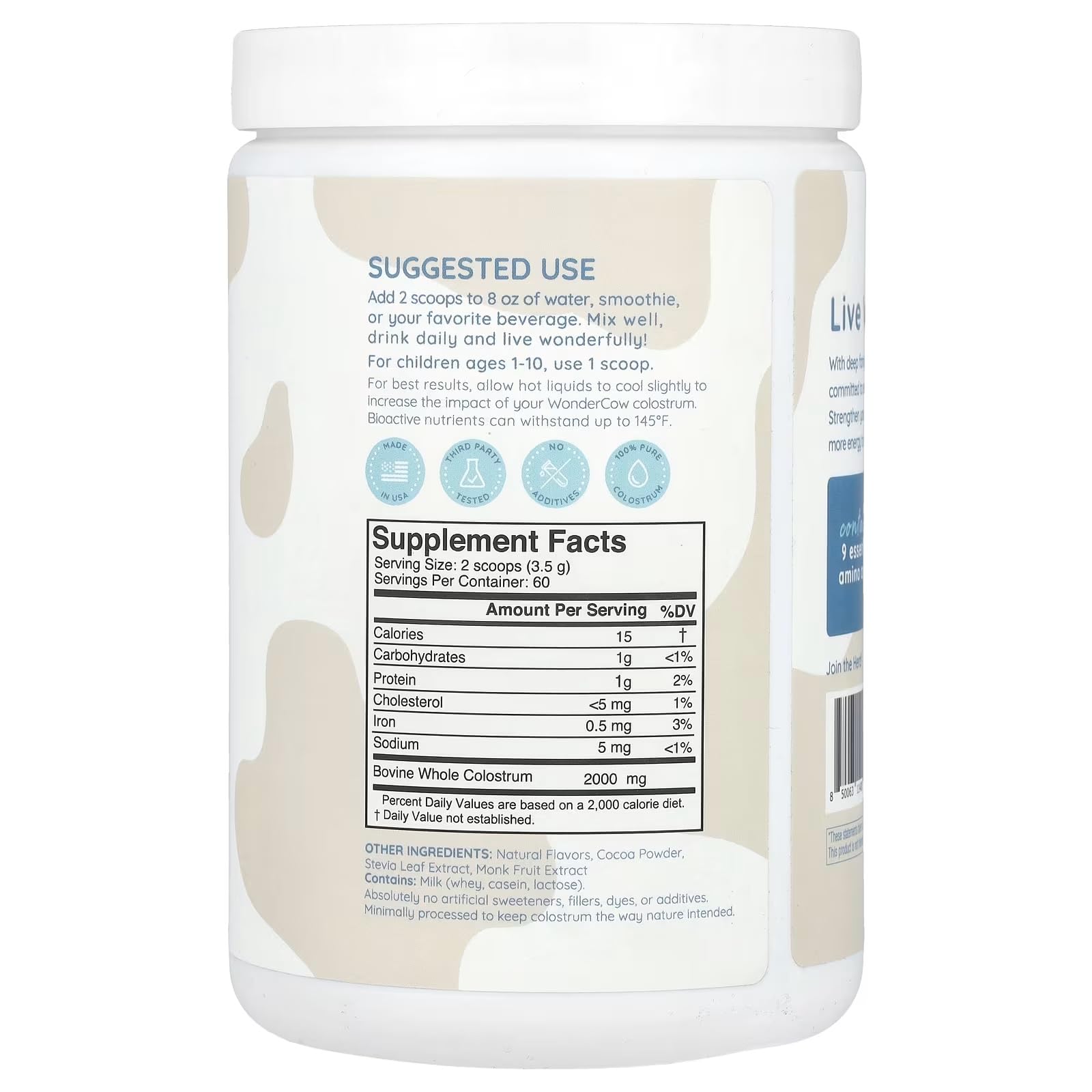 WONDERCOW Colostrum Supplement Powder for Gut Health, Immune Support & Wellness | Natural IgG Pure Whole Bovine Colostrum Superfood, Chocolate, 60 Servings WONDERCOW uk supplements