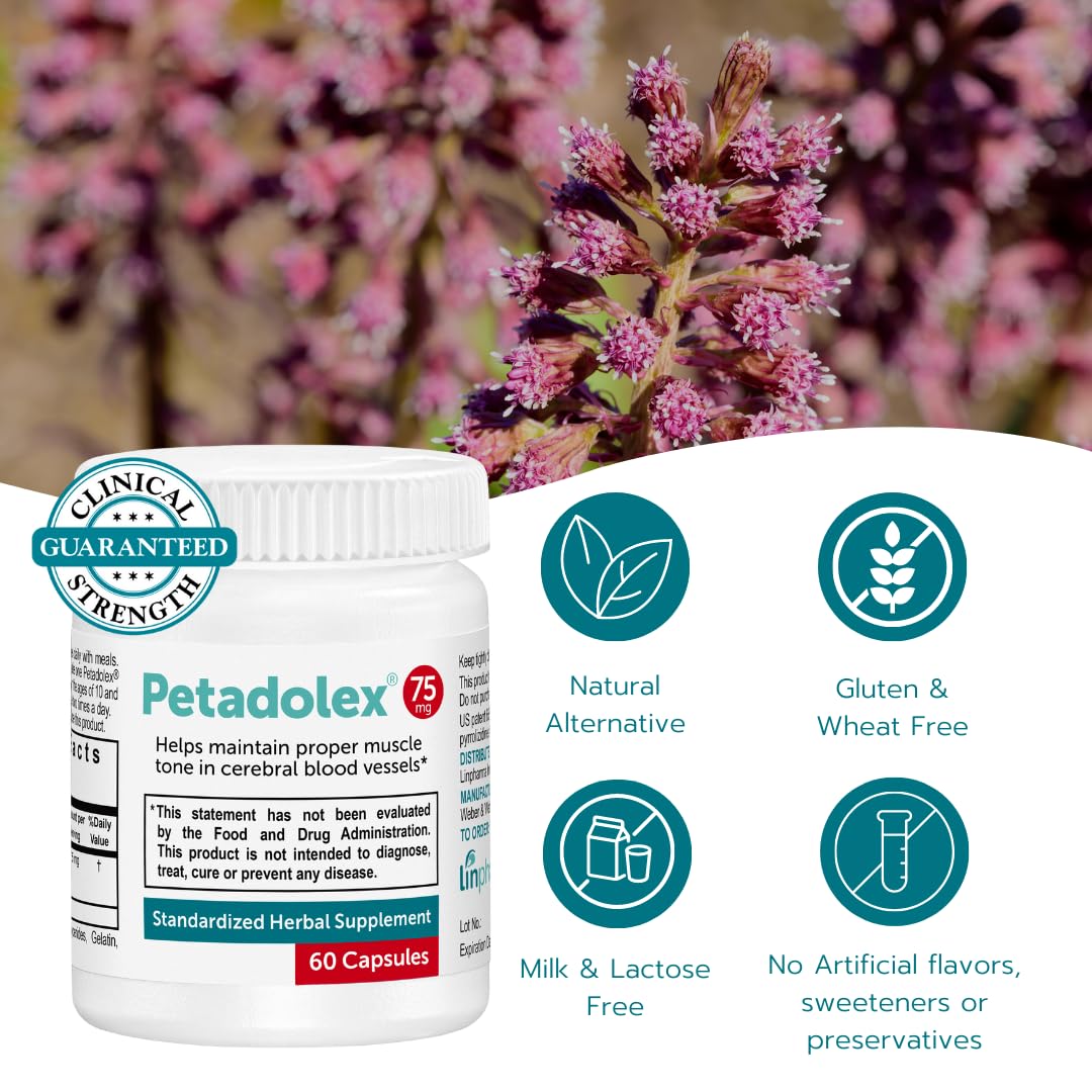 Petadolex - Migraine Relief - Patented Butterbur Root Extract, 75mg PA-Free Butterbur Extract Petadolex uk supplements