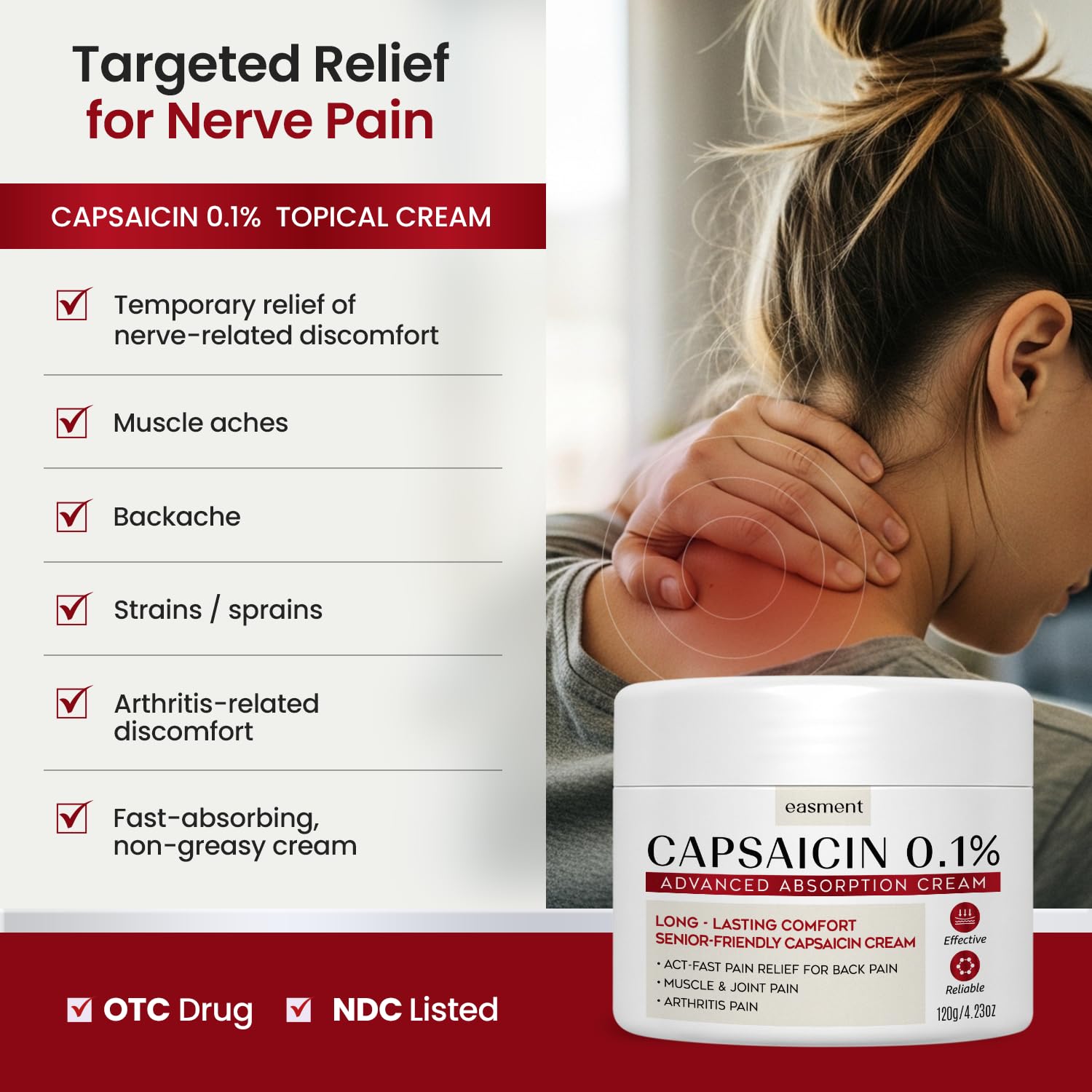 Easment Capsaicin Pain Relief Cream – Topical Arthritis & Muscle Pain Relief for Joint, Nerve & Back Pain – Medicated Pain Cream with Capsaicin 0.1% – Arnica, Aloe & Chamomile, 4.23 Fl Oz Easment uk supplements