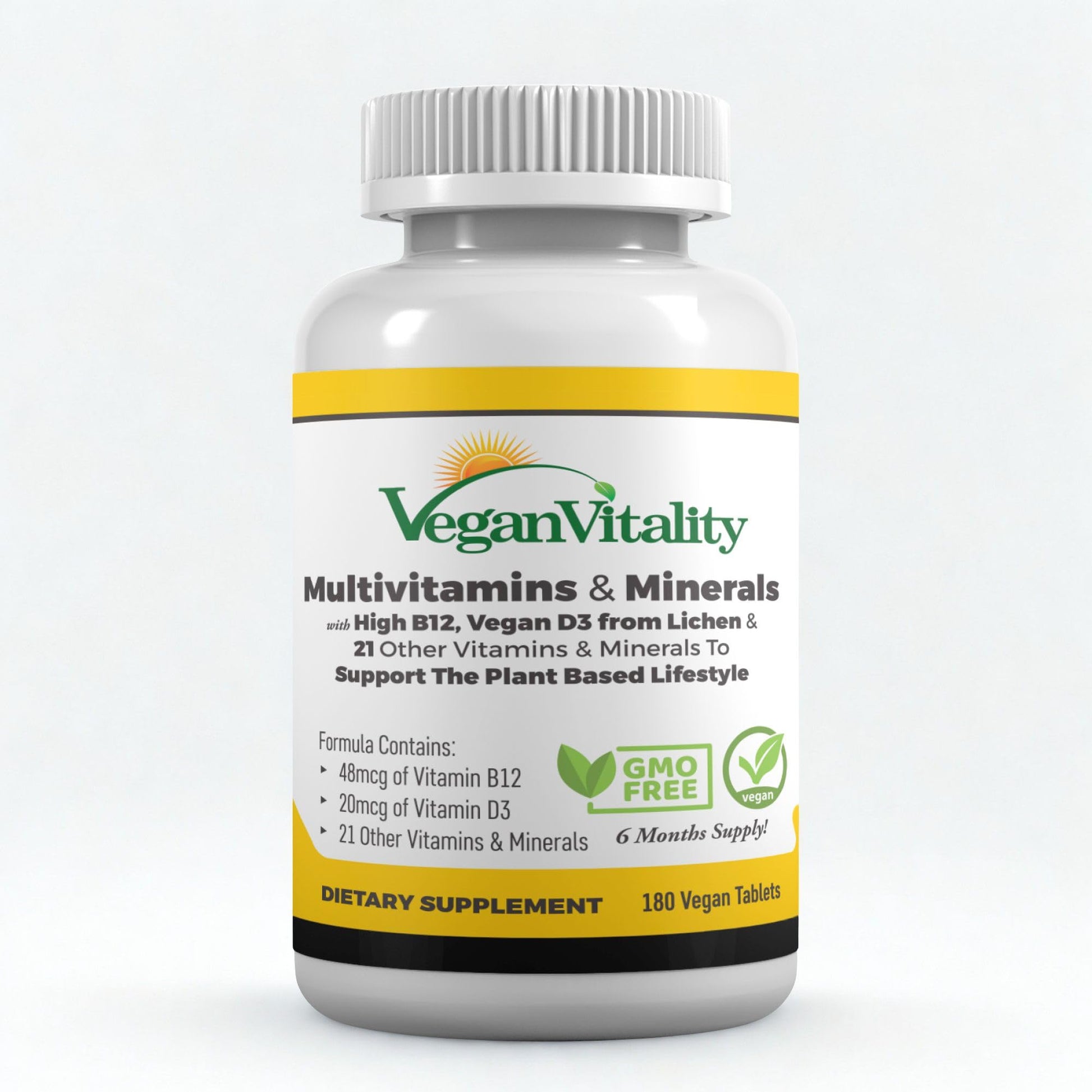Vegan Vitality Multivitamins & Minerals for Women and Men with High Strength Vitamin B12, D3 & K2. 180 Vegan Multivitamin Tablets - 6 Months Supply Vegan Vitality uk supplements
