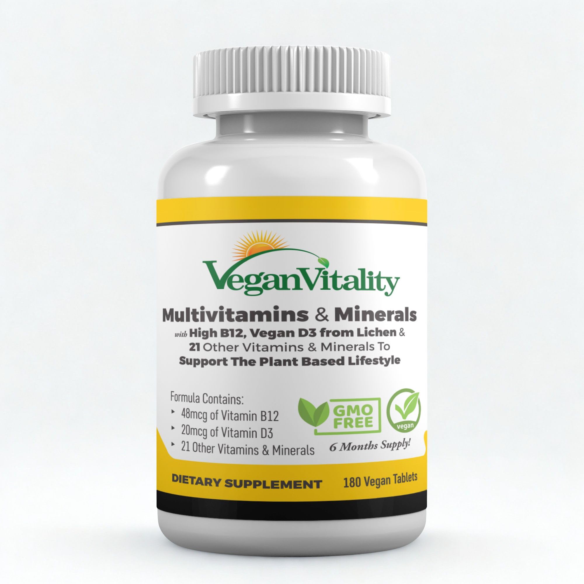 Vegan Vitality Multivitamins & Minerals for Women and Men with High Strength Vitamin B12, D3 & K2. 180 Vegan Multivitamin Tablets - 6 Months Supply Vegan Vitality uk supplements