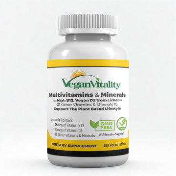 Vegan Vitality Multivitamins & Minerals for Women and Men with High Strength Vitamin B12, D3 & K2. 180 Vegan Multivitamin Tablets - 6 Months Supply Vegan Vitality uk supplements
