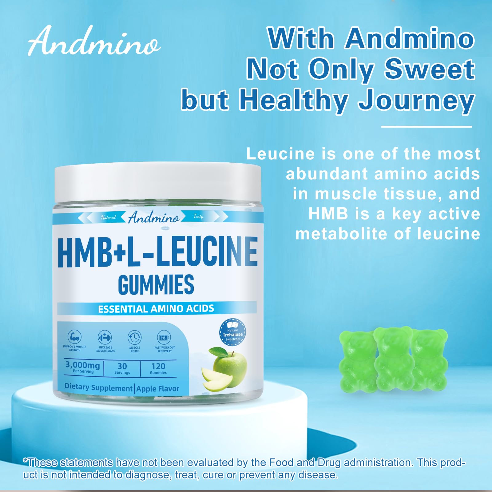 andmino HMB and L-Leucine Gummies, 3000mg, with Trehalose, for Muscle Growth, Muscle Relief and Workout Recovery, for Adults & Elder, Non-GMO andmino uk supplements
