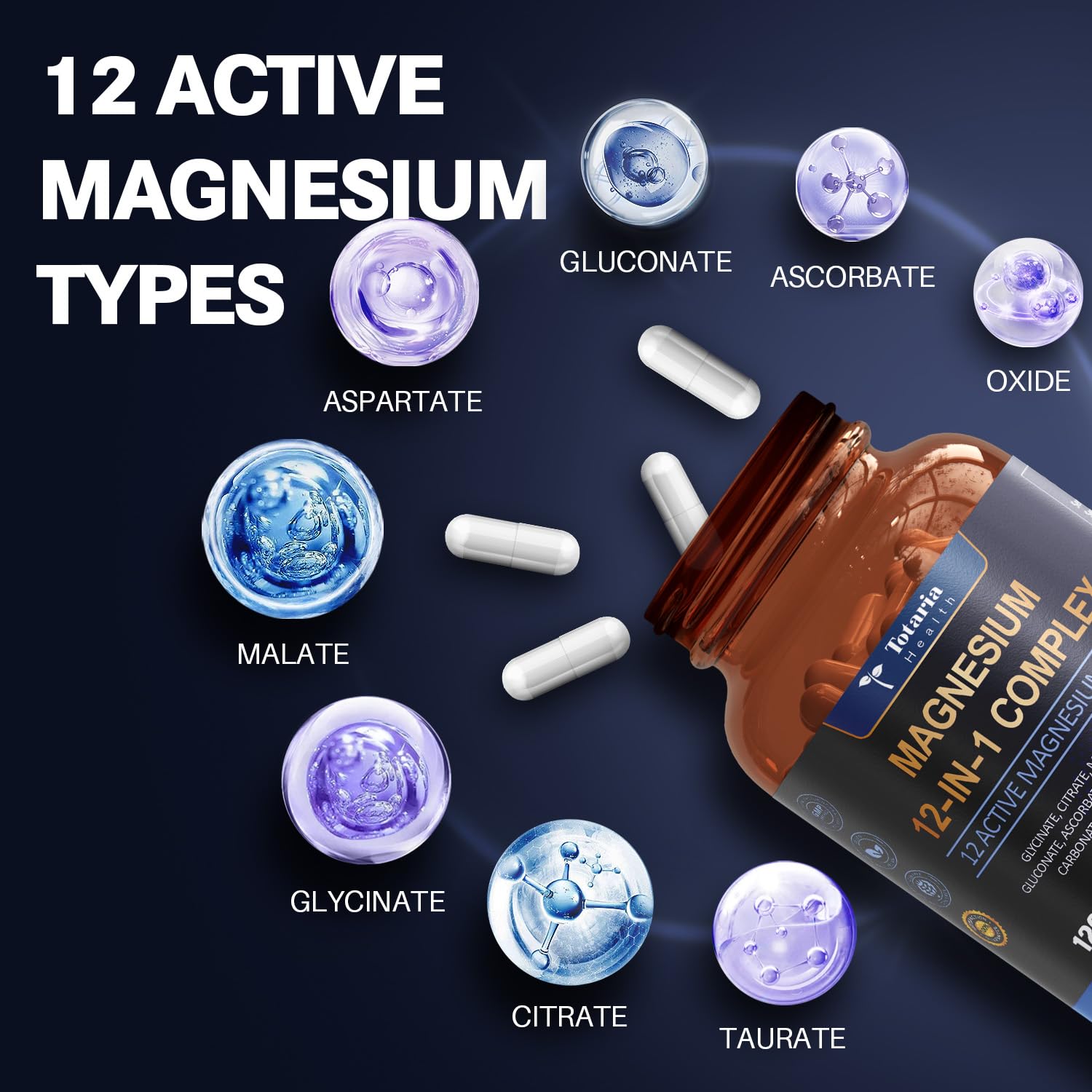 Magnesium Complex 700mg 12 in 1 Magnesium Supplement with Glycinate Citrate Malate Oxide Taurate Aspartate Orotate Magnesium Relaxation,Muscle,Heart Support, Vegan 120 Capsules 2PK Totaria uk supplements