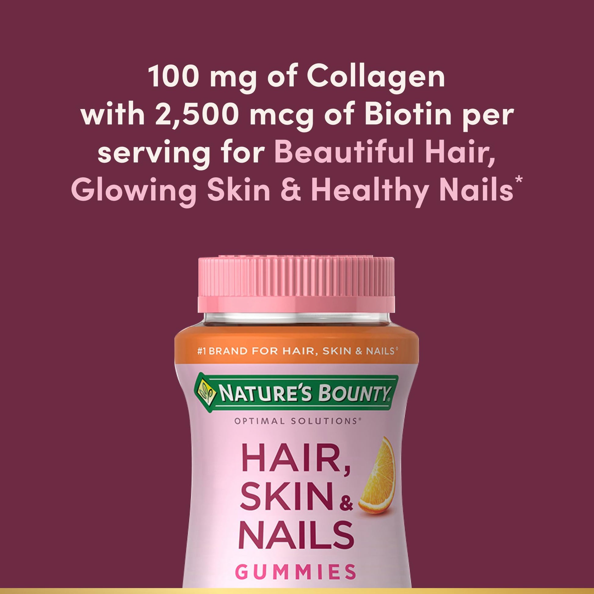 Nature's Bounty Optimal Solutions Hair, Skin & Nails with Biotin and Collagen, Citrus-Flavored Gummies Vitamin Supplement, 2500 mcg, 80 Ct, 40 Total Servings Nature's Bounty uk supplements
