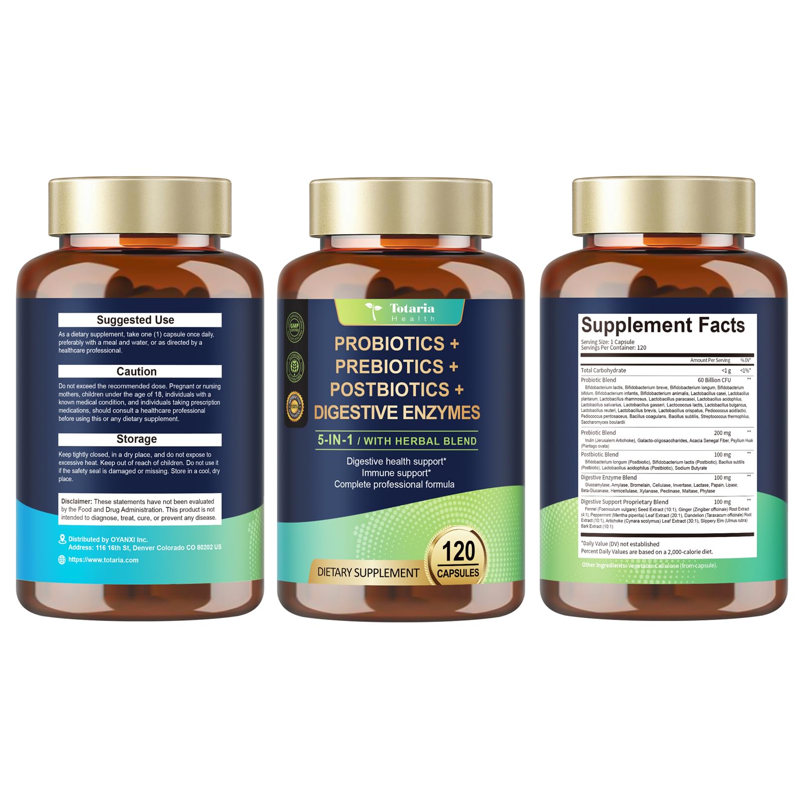 Totaria (2 Packs) 5-in-1 Probiotic Prebiotic & Postbiotic for Women Men, 60 Billion CFU 24 Strains w/Digestive Enzymes, Slippery Elm, Daily Complete Gut Health, Digestive & Immune Support Totaria uk supplements
