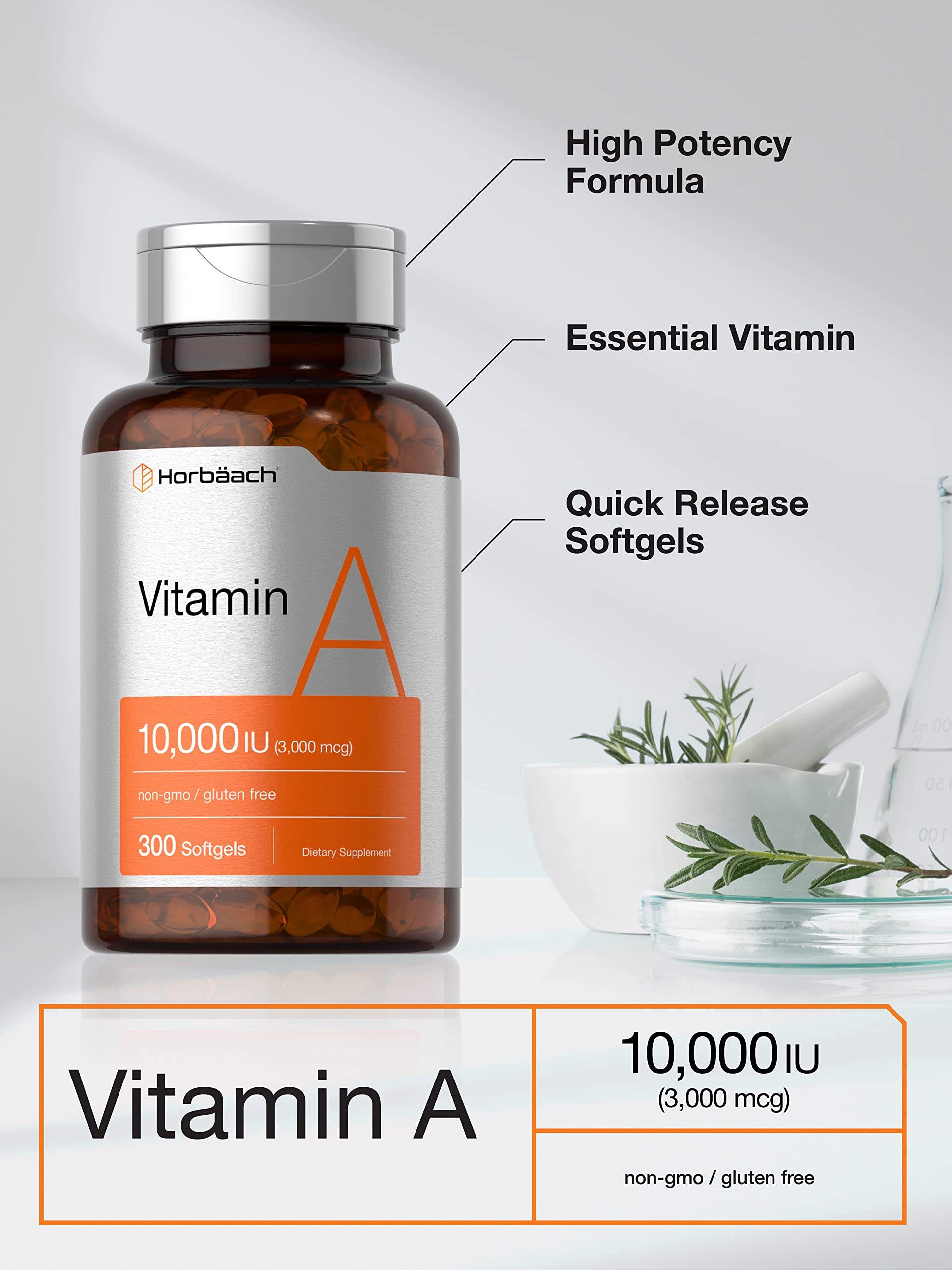 Vitamin A 10000 IU Softgels | 300 Count | Non-GMO, Gluten Free Supplement | by Horbaach Horbäach uk supplements