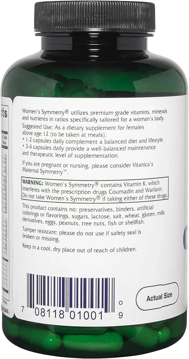 Vitanica Women's Symmetry, High Potency Daily Multivitamin, Vegan/Vegetarian, 180 Capsules Vitanica uk supplements