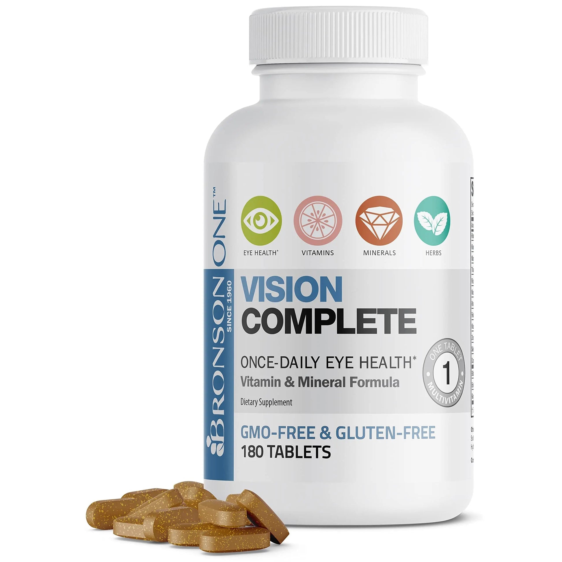 Bronson ONE Daily Vision Complete Eye Health Support Multivitamin Multimineral Supplement Formula, 180 Tablets Bronson uk supplements