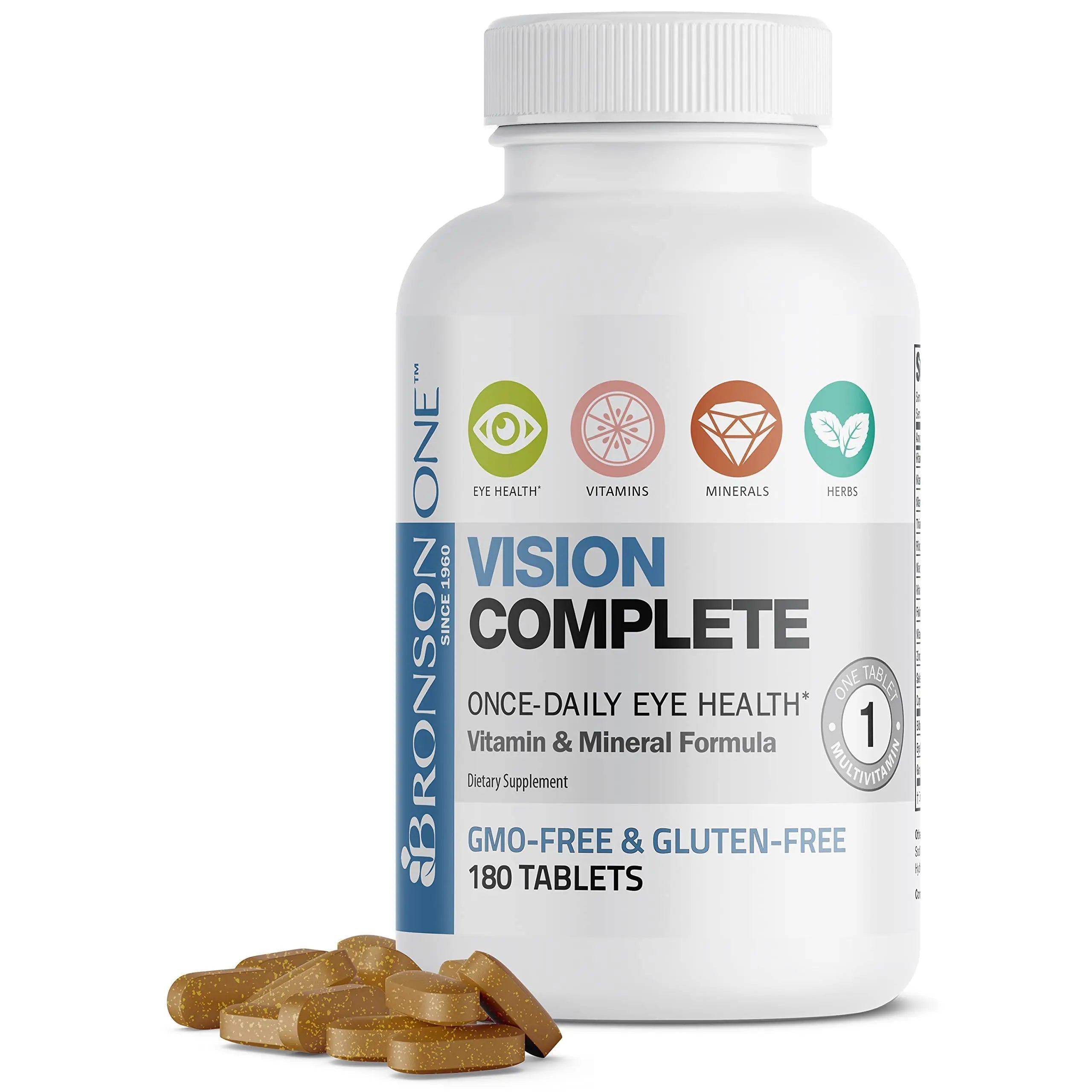 Bronson ONE Daily Vision Complete Eye Health Support Multivitamin Multimineral Supplement Formula, 180 Tablets Bronson uk supplements