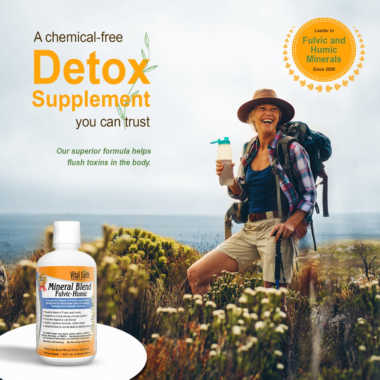 Vital Earth Minerals Detox and Wellness Support – Fulvic Humic Mineral Blend with 70+ Trace Minerals + Super Multi, Liquid Multivitamins, MTHFR Enhancement, 32 OZ Ea Vital Earth Minerals uk supplements