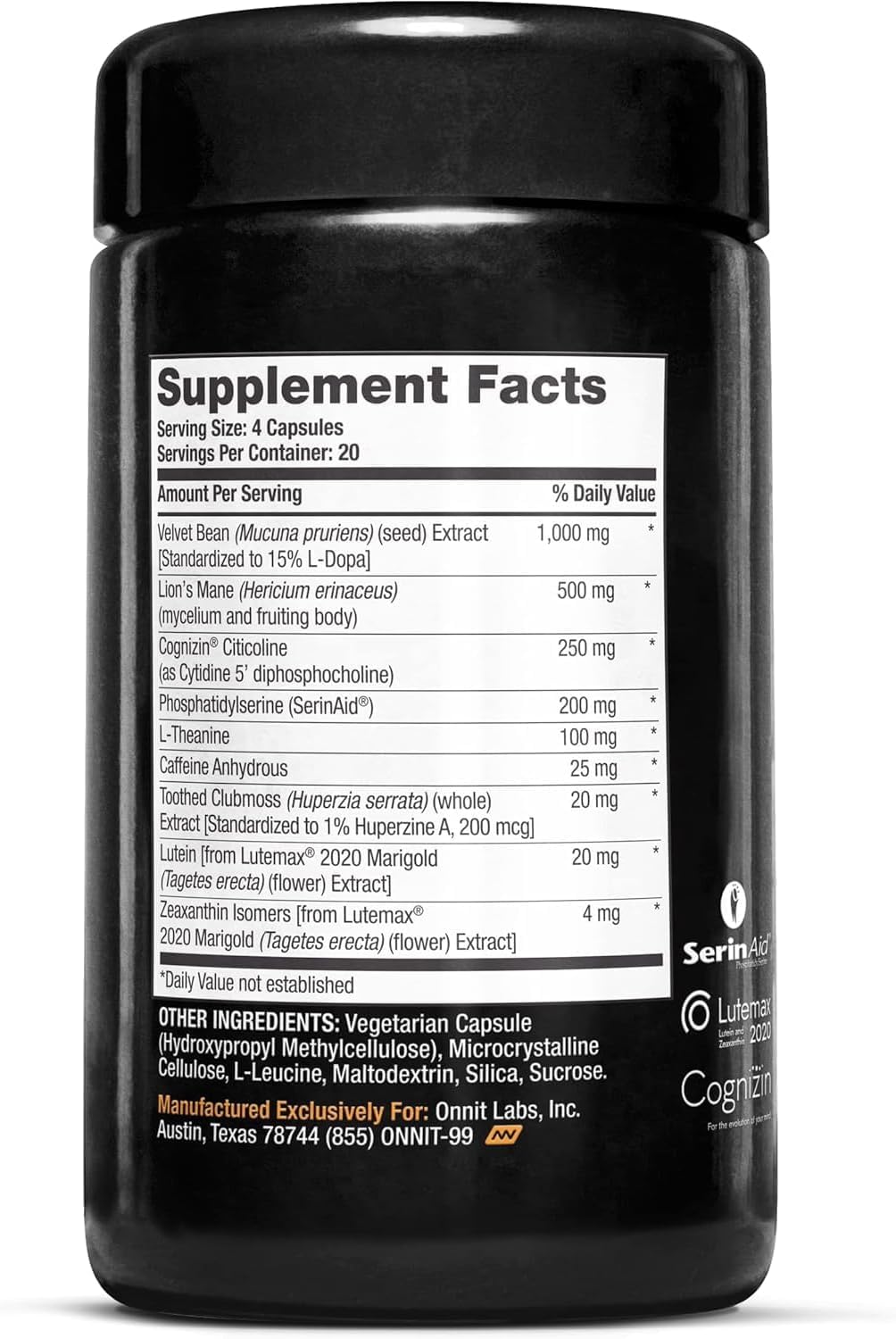 ONNIT Alpha Brain Black Label Capsules, IGEN Non-GMO Tested Citicoline Brain Supplement for Concentration and Memory, Lion’s Mane, Lutemax Lutein, L Theanine and Mucuna Pruriens, 80 Count ONNIT uk supplements