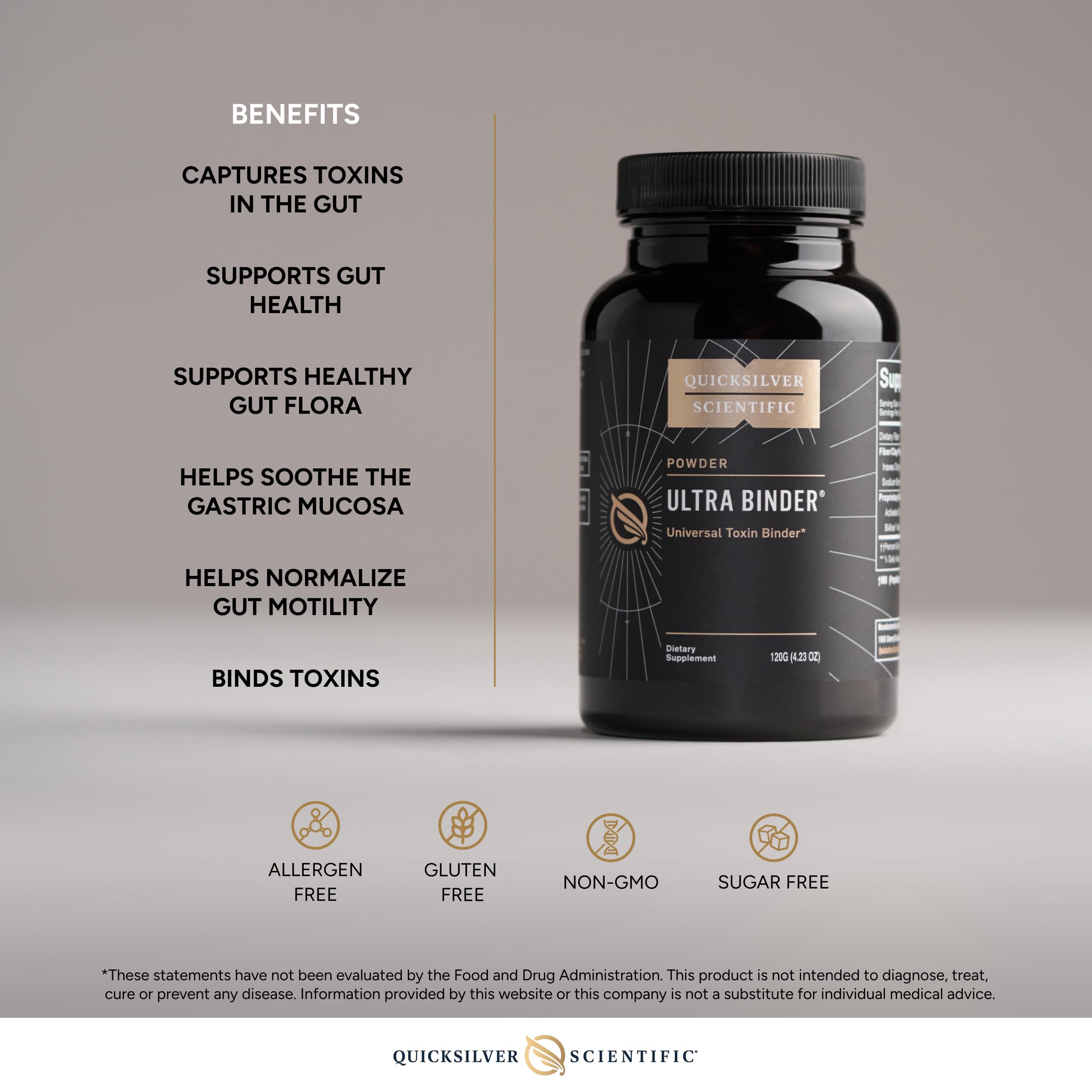 Quicksilver Scientific Ultra Binder Powder - Multi Binder with Bentonite Clay, Zeolite Detox & Charcoal - Supplement for Gut Support & The Body's Toxin Removal Process (120g) Quicksilver Scientific uk supplements
