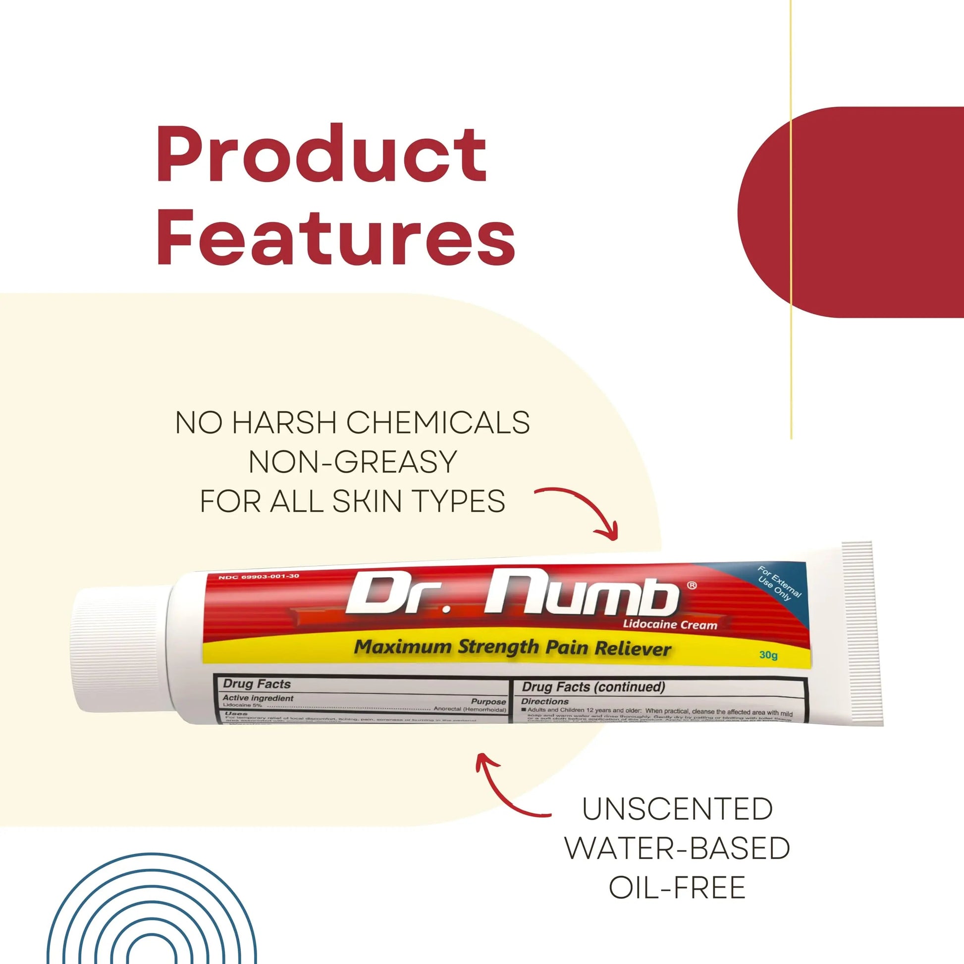 Dr. Numb 5% Lidocaine Numbing Cream, Fast-Acting Maximum Strength Topical Anesthetic Pain Relief Burn Itch Numb Cream with Vitamin E for Hemorrhoid Treatment, Local and Anorectal Uses - 30g Dr. Numb uk supplements