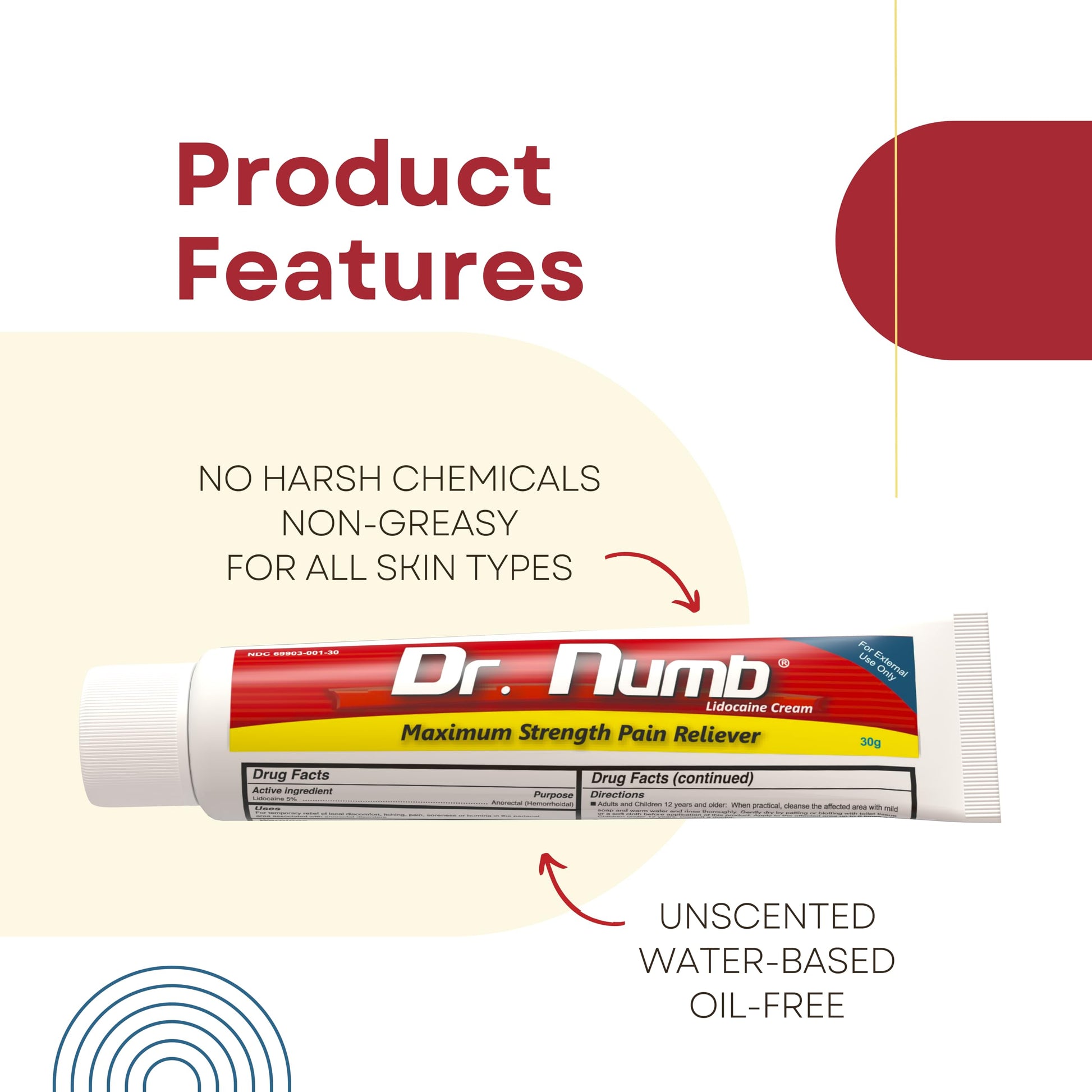 Dr. Numb 5% Lidocaine Numbing Cream, Fast-Acting Maximum Strength Topical Anesthetic Pain Relief Burn Itch Numb Cream with Vitamin E for Hemorrhoid Treatment, Local and Anorectal Uses - 30g 4 Pack Dr. Numb uk supplements