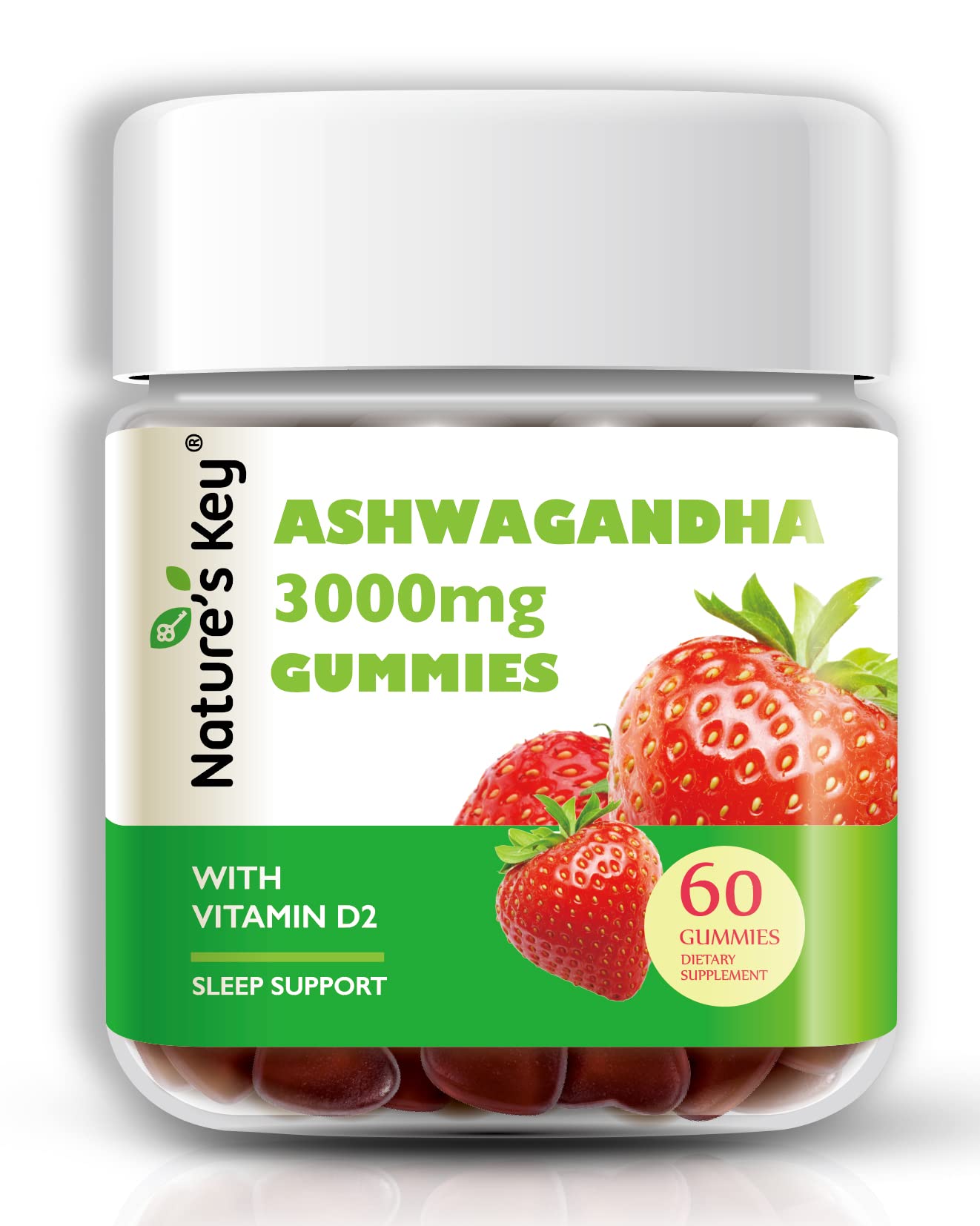 Nature's Key Ashwagandha Gummies, 3000mg High Potency Ashwagandha Root Extract with Vitamin D2, Stress, Calm Mood & Cognition, for Men & Women, Strawberry Flavor (60 Count (Pack of 1) Nature's Key uk supplements
