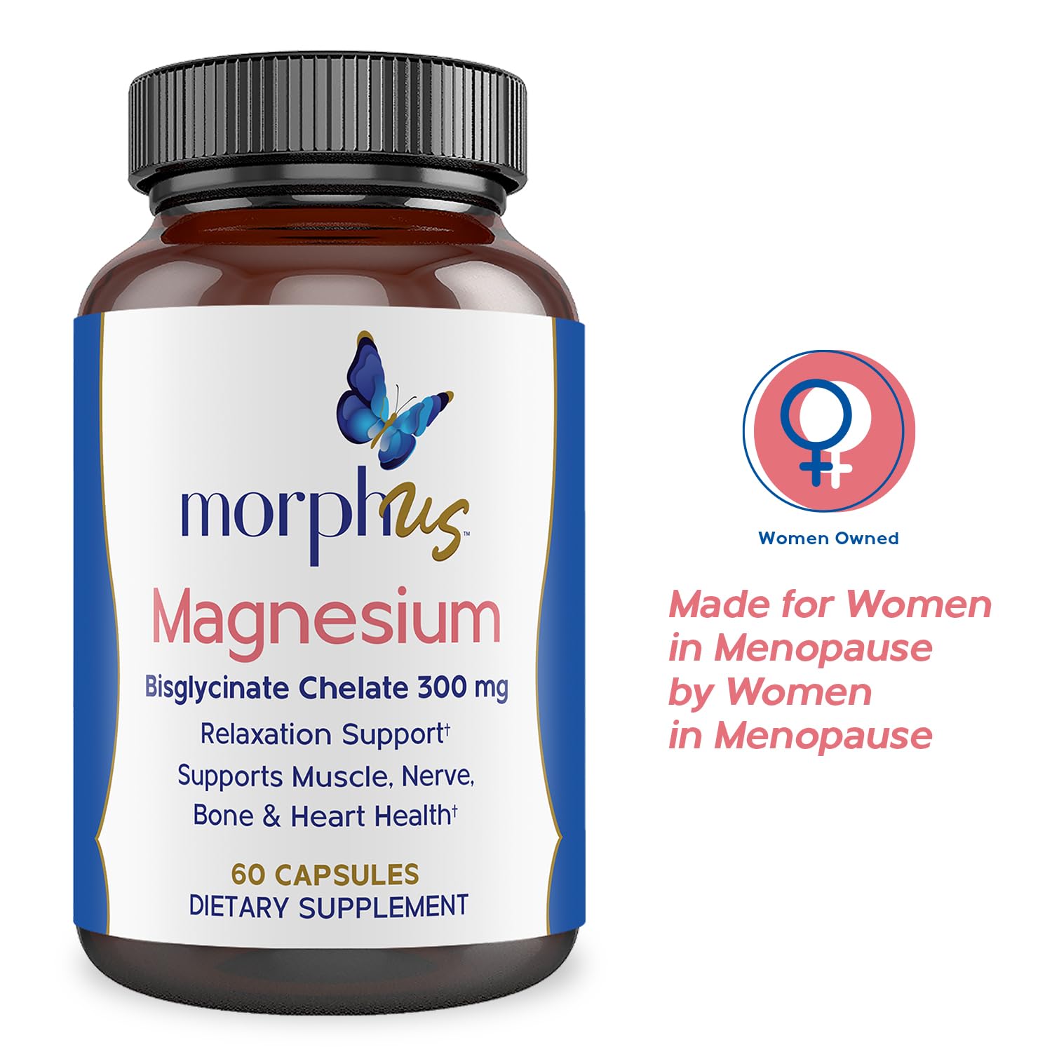 Morphus Magnesium Bisglycinate Chelate 300mg Supplement | 60 Capsules | Helps Women with Perimenopause & Menopause Symptoms | Restful Sleep, De-Stress, Relaxes Muscles & Nerves | Fast Absorption MORPHUS uk supplements