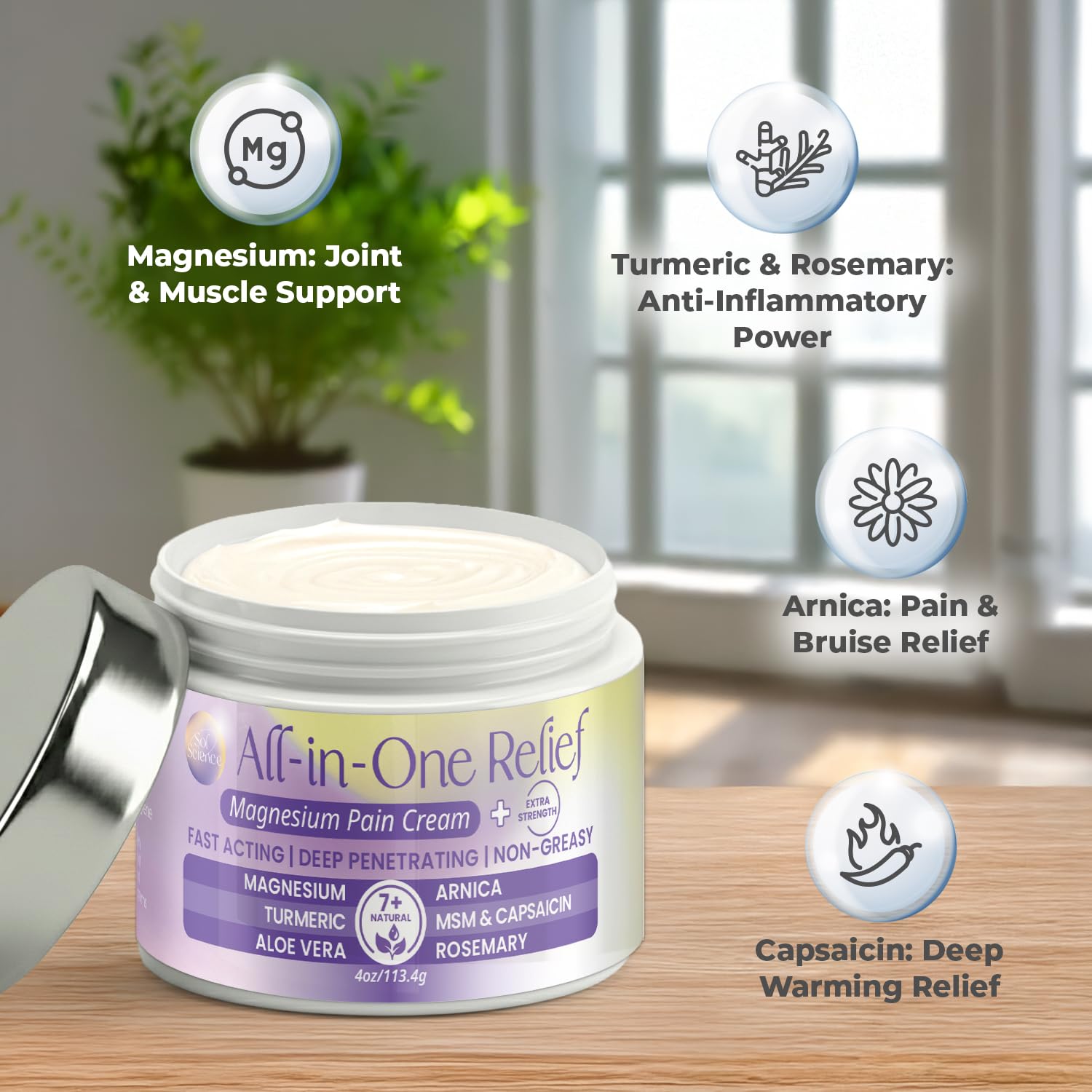 PURPLE CANYON All in One Magnesium Pain Cream – Natural Pain Relief Cream with Arnica, MSM & Capsaicin for Muscle & Joint Support – Fast-Absorbing, Non-Greasy Formula with Aloe Vera & Turmeric PURPLE CANYON uk supplements