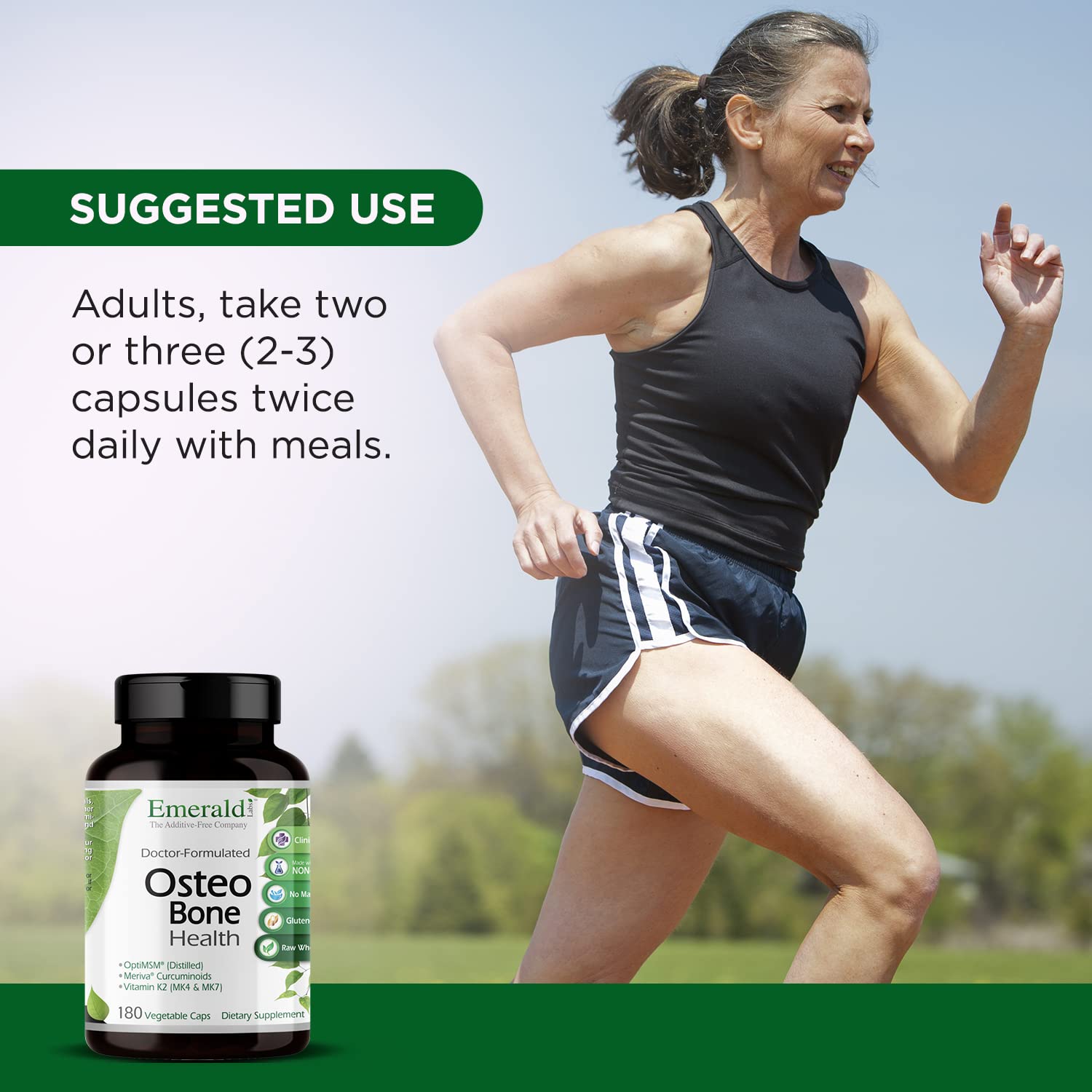 EMERALD LABS Osteo Bone Health - Immune Support & Bone & Joint Supplement with Vitamin D3, K2, Calcium, Magnesium, OptiMSM, Meriva Phytosome & More - 180 Vegetable Capsules EMERALD LABS uk supplements