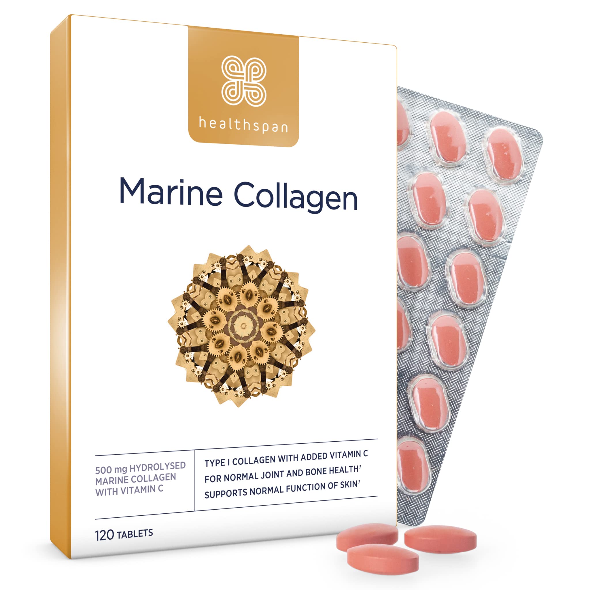 Healthspan Marine Collagen 500mg (120 Tablets) | Hydrolysed Type I Marine Collagen healthspan uk supplements
