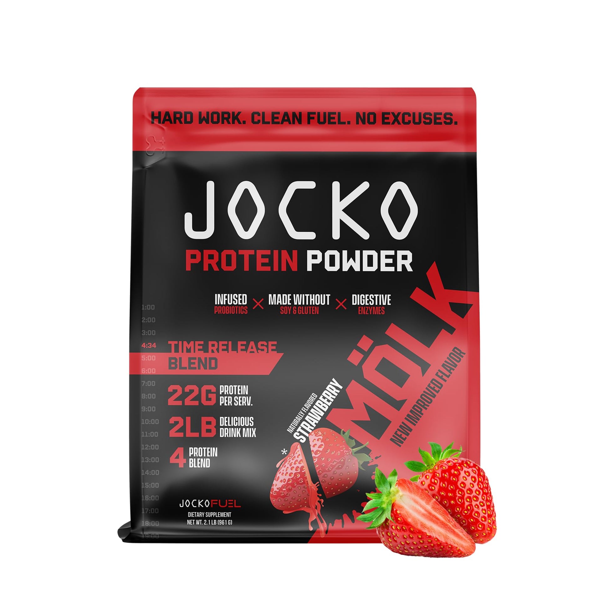Jocko Mölk Whey Protein Powder (Strawberry) - Keto, Probiotics, Grass Fed, Digestive Jocko Fuel uk supplements